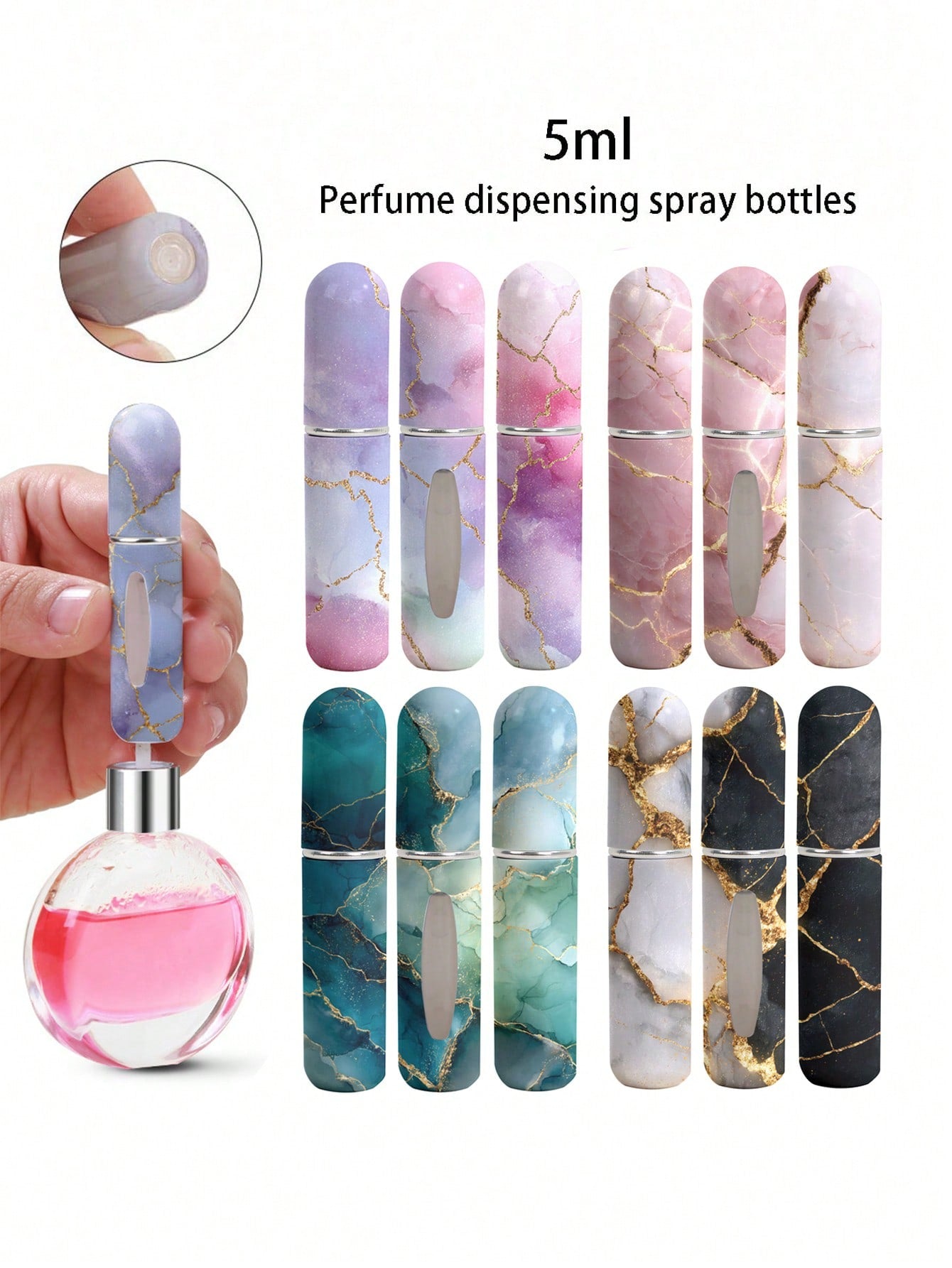 1/4pcs New Gilded Marble Perfume Spray Bottle, 5ml Bottom Perfume Bottle, Travel Portable Mini Perfume Sub-Packing Tool, For Men And Women, Available In A Variety Of Colors, Birthday Gifts For Family