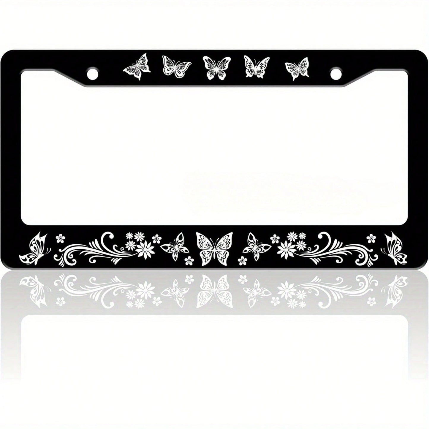 1 Piece Of Exquisite Butterfly License Plate Frame With Fun Floral Pattern, Suitable For Both Front And Rear License Plates, Stainless Steel License Plate Holder, Car Decoration, Includes Screws, 6. 3