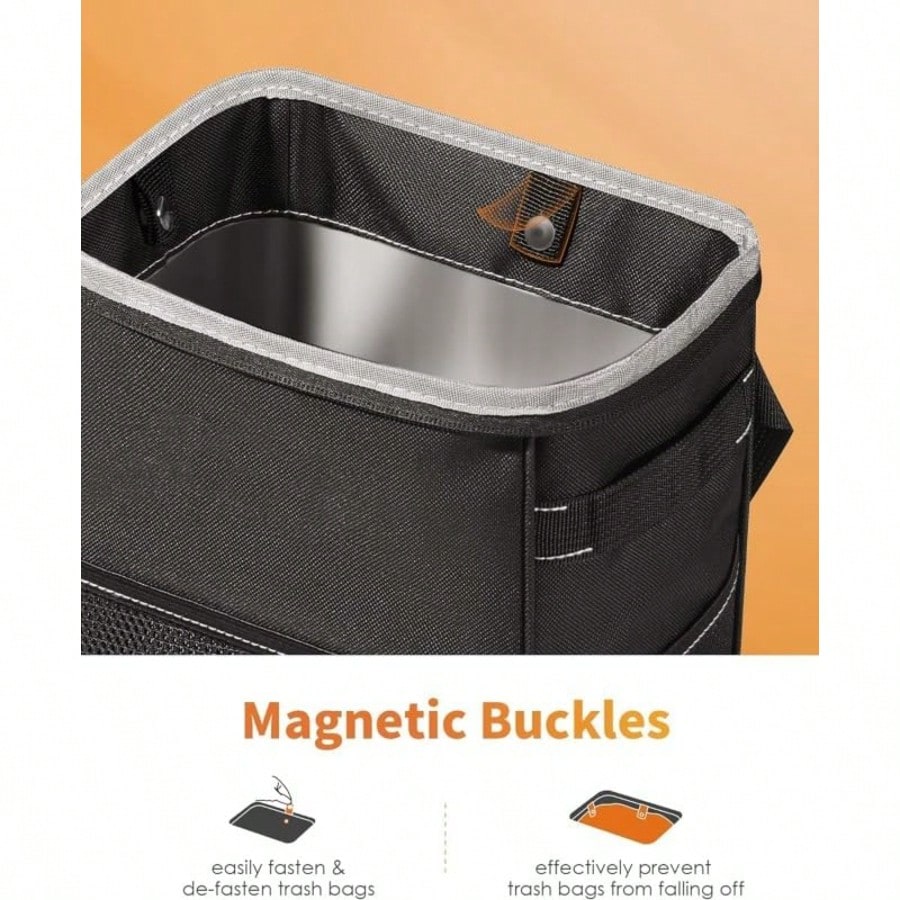1 Portable Foldable Trash Can With Lid, Foldable Car Storage Bag, Multifunctional Car Hanging Bag, Waterproof Car Trash Can, Convenient Storage Box, Travel Essential.