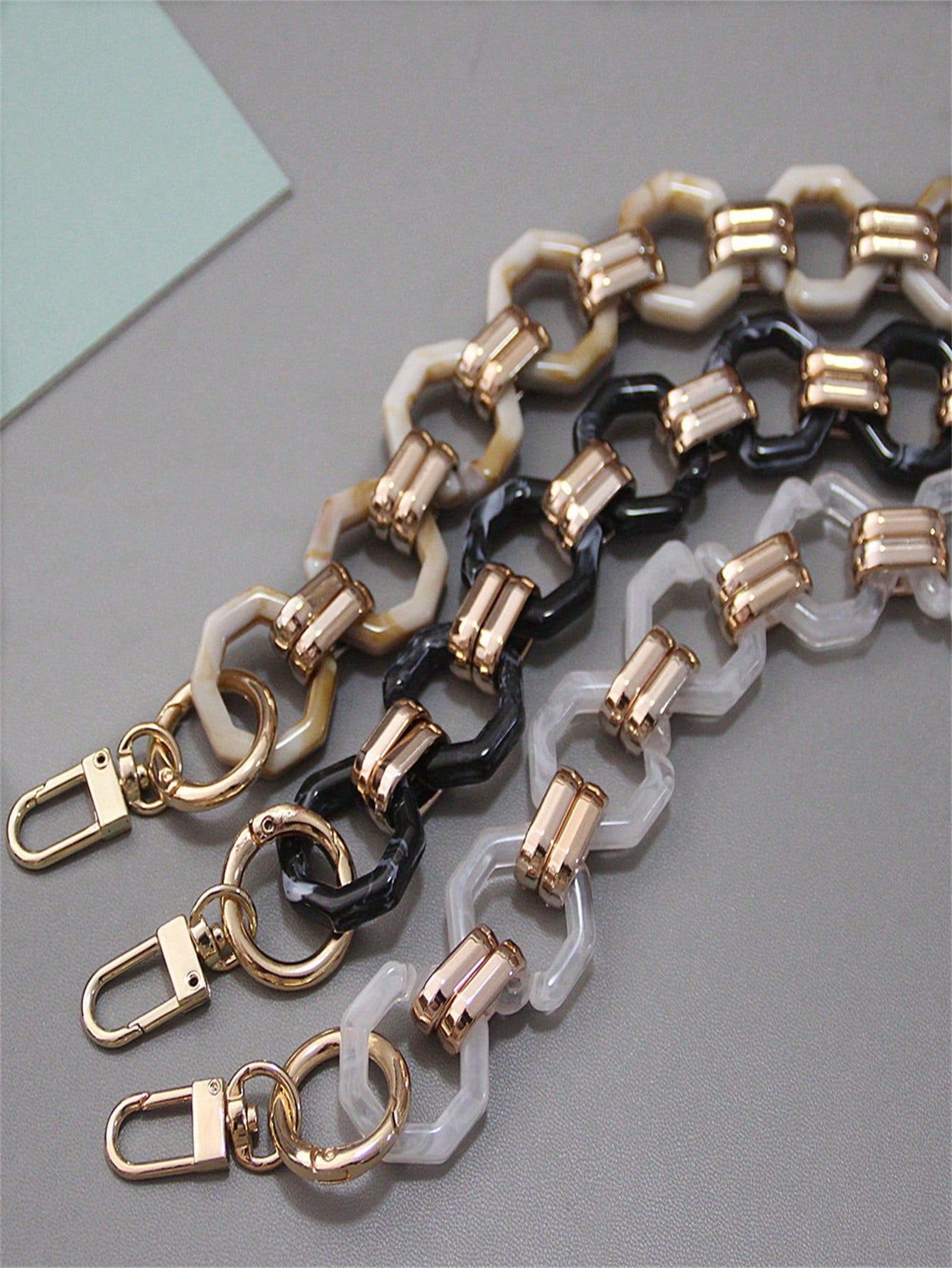 1pc 40/80/120cm Octagonal Buckle Acrylic Resin Chain, Baroque Vintage Contrast Color Resin Handmade Detachable Chunky Chain For Women Bag