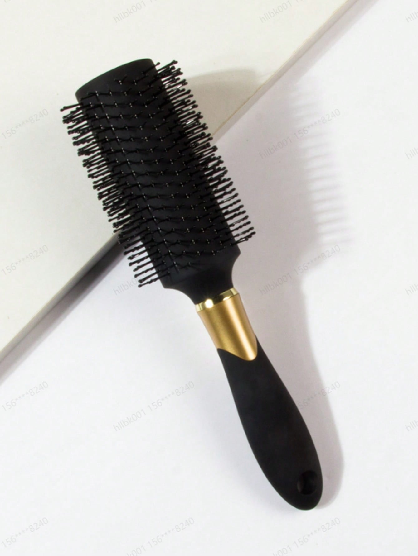 1pc Black Large Double-Prong Anti-Slip Round Hair Brush