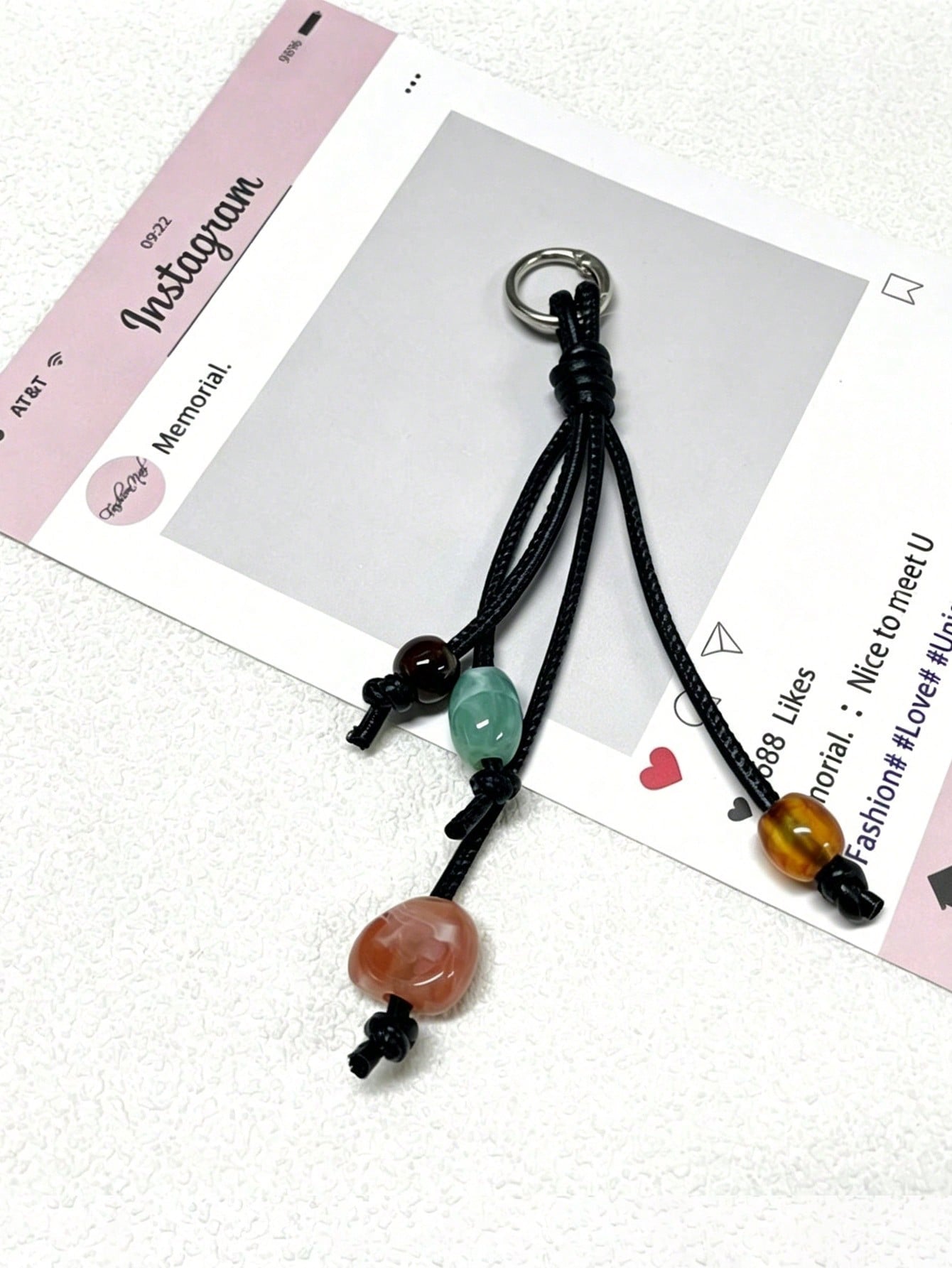 1pc Colorful Beaded Keychain For Women's Bags- Metal Key Ring With Resin Beads, Vibrant Green, Blue, Orange And White Design, Durable And Fashionable, Suitable As Pendant For Keys, Wallets And Handba