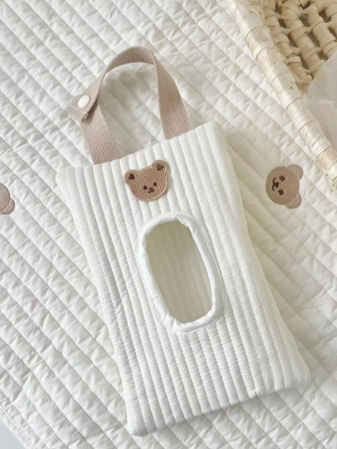 1pc Cute White Teddy Bear Design Paper Towel Holder Bag, Portable Wet Wipes Storage Pouch
