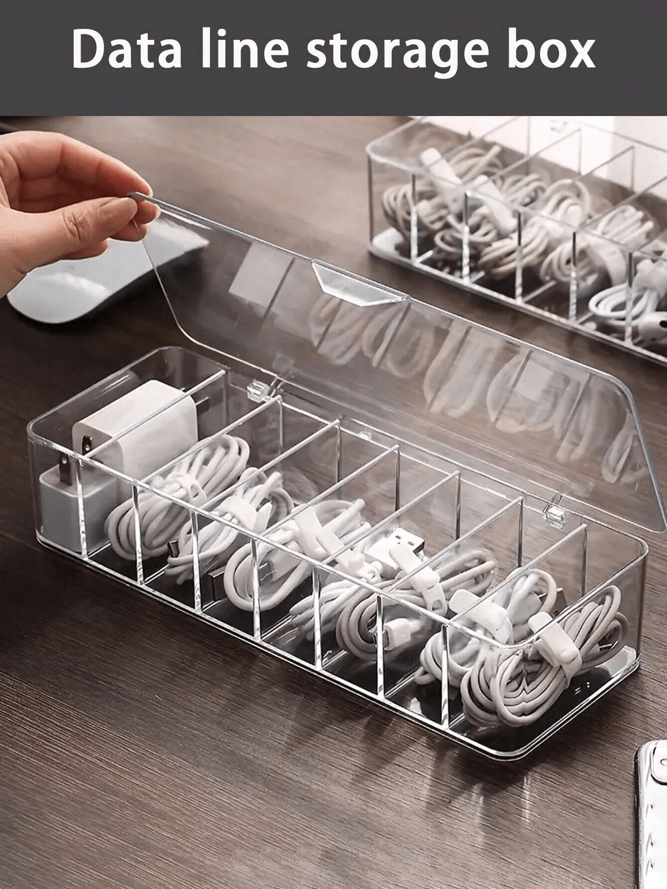 1pc Dust-Proof Cable Management Box, Hub Organizer Box, Desktop Data Cable Storage Box For Phone Charger, Power Cord Clips