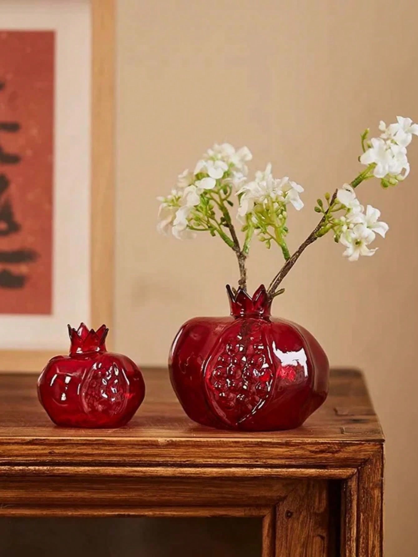 1pc High-End Glass Crafted Pomegranate Flower Vase, Desktop Decor, Flower Holder, Hydroponic Planter, Suitable For Home, Restaurant, Foyer, Gift Gifts Birthday Graduation Home Decor Room Decor Glass V