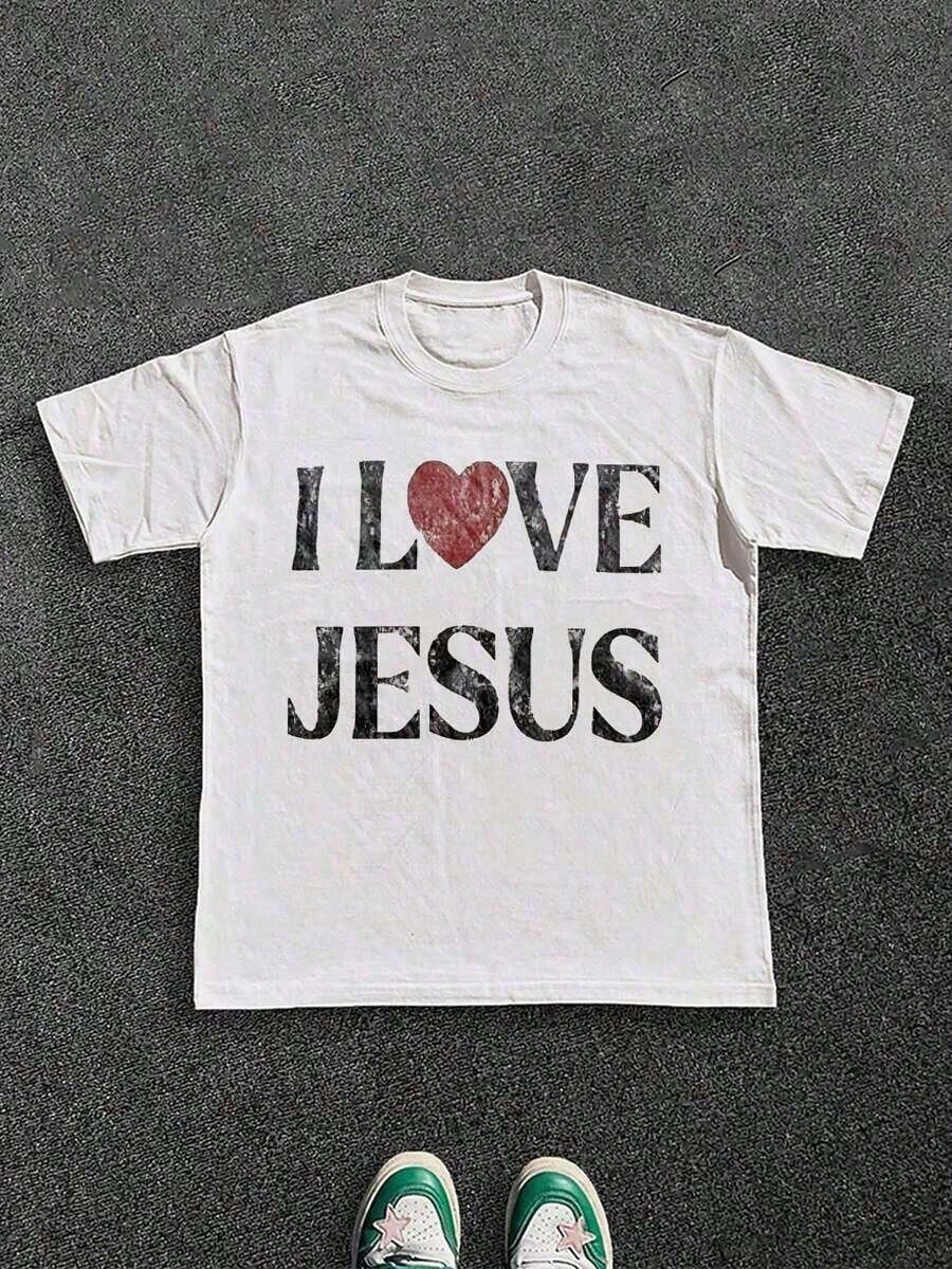 2026 Men's & Women's T-Shirts 100% Cotton I Love Jesus Distressed Graphic Print Perfect For Christian Men Daily Wear Is An Ideal Gift Choice.