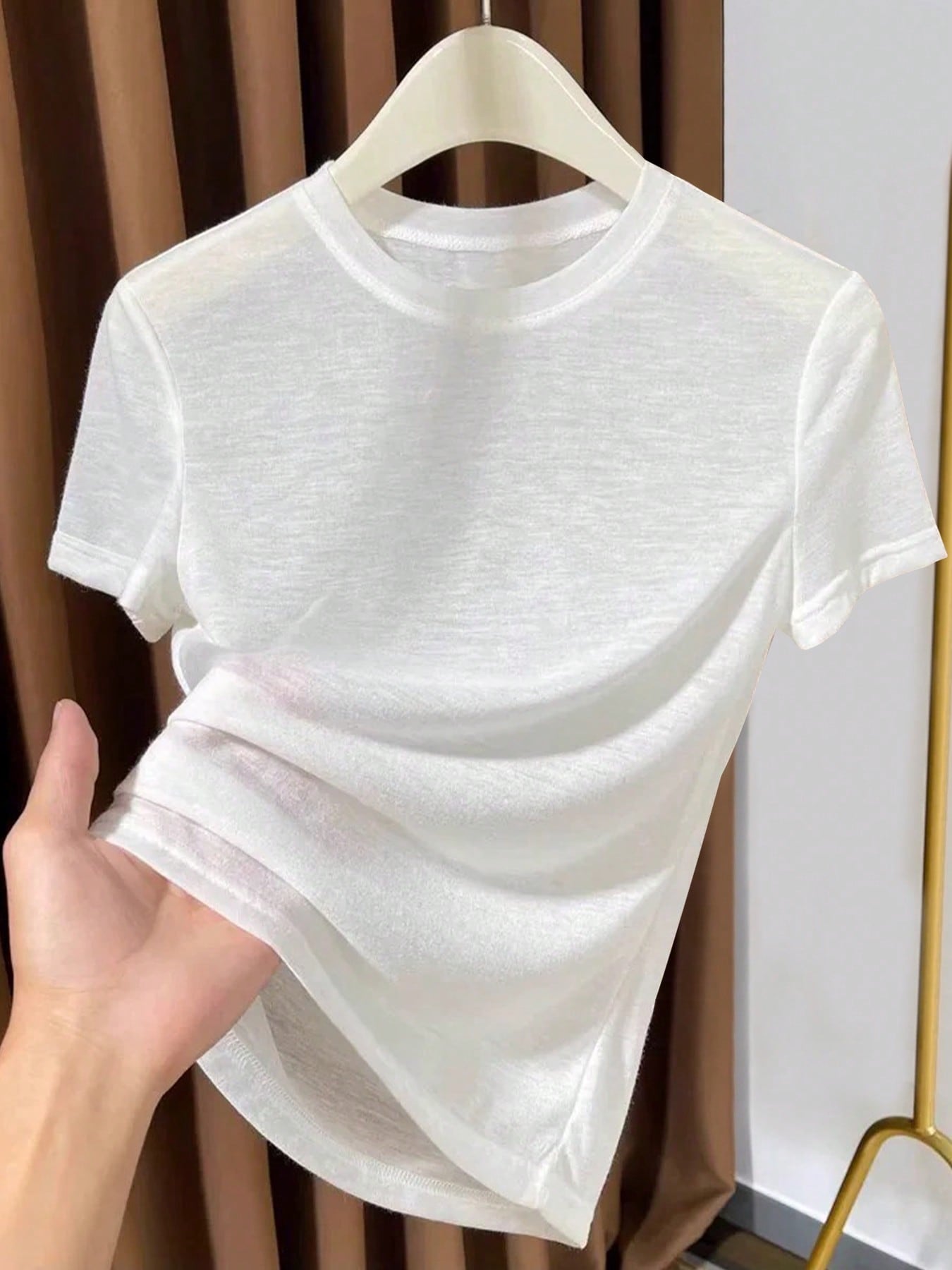 2026 New Knitted Face Mask Short Sleeve Undershirt, Women's Summer Thin Round Neck White T-Shirt Casual