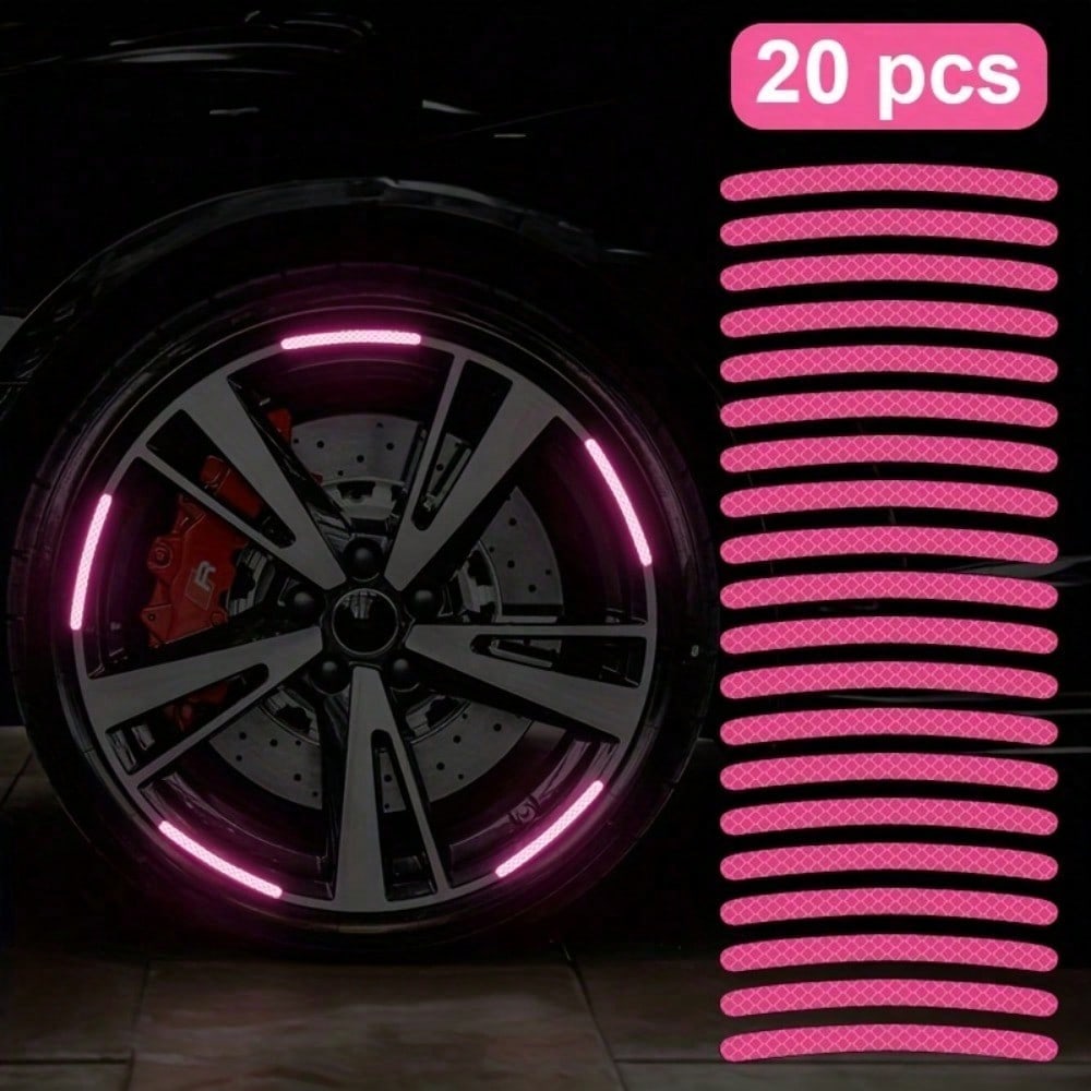 20pcs Car Wheel Reflective Sticker Colorful Luminous Pink Wheel Decoration Stripe Sticker Wheel Decoration Stripe Night Sticker