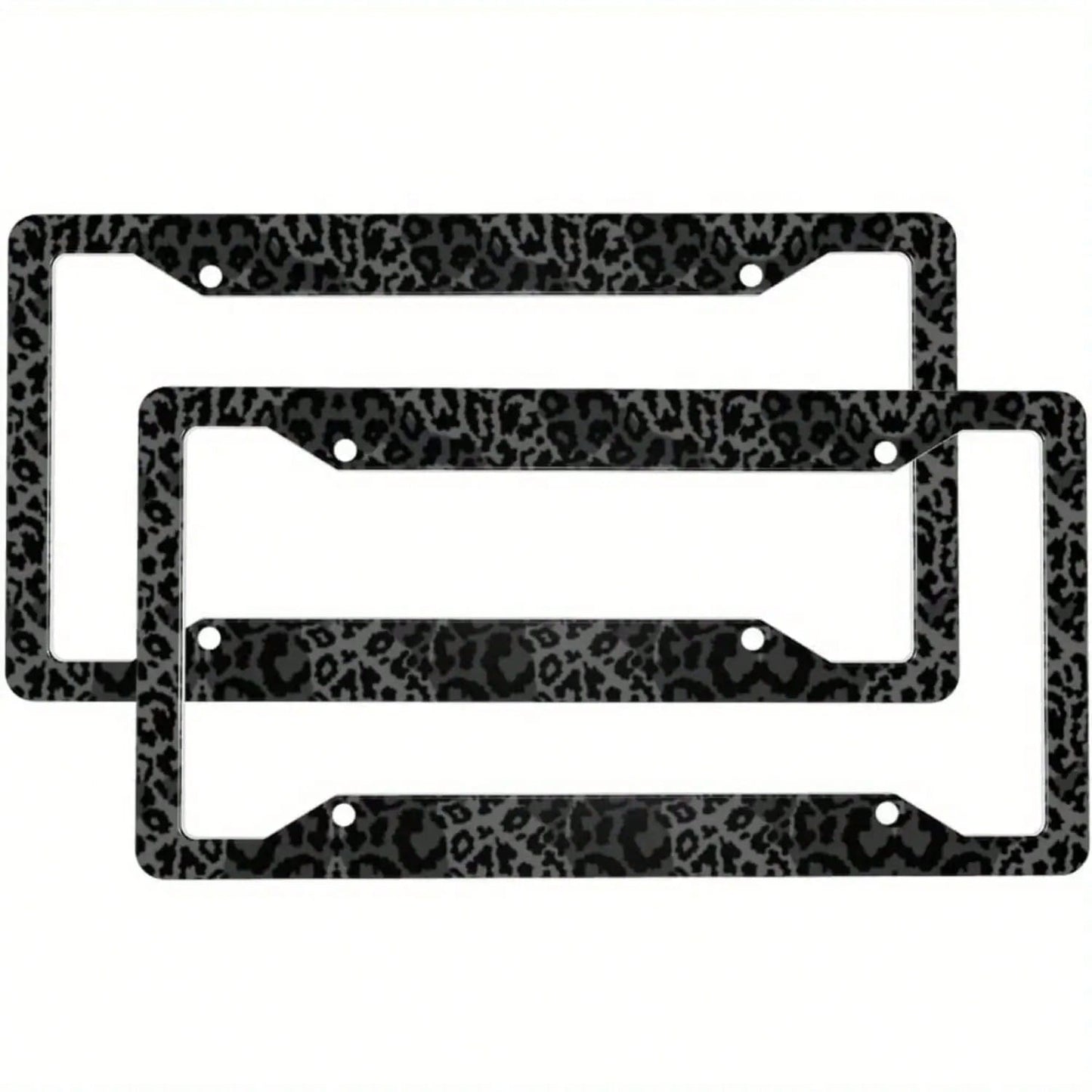 2pcs Black Leopard Print Stainless Steel License Plate Frames, Premium Auto Decor With Covers & Screws For US Vehicles, Ideal For Car Customization Lovers,Car Cover,Car Must Haves,Gifts,Car Decor,Car