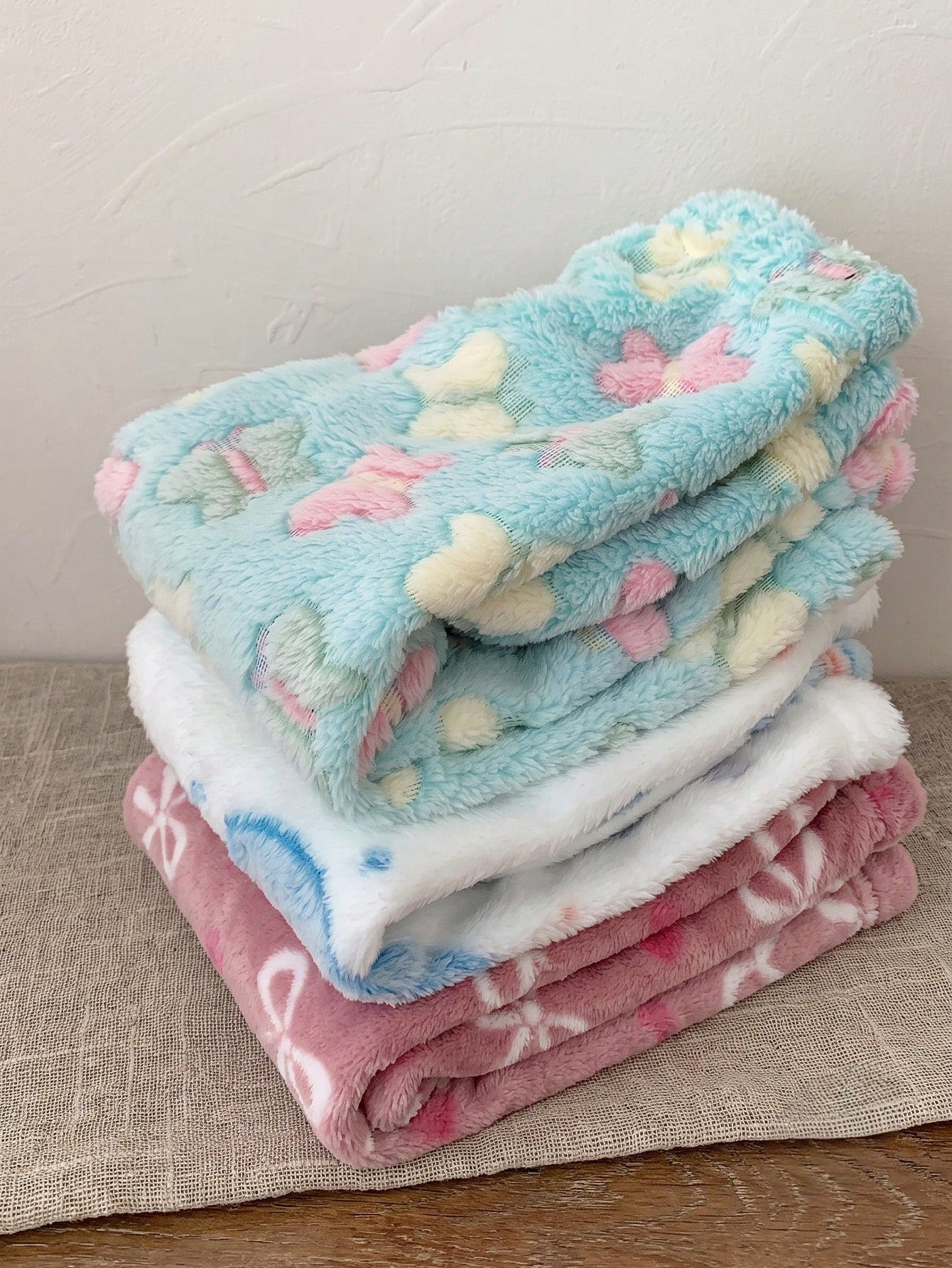 3pcs Toddler Baby Girls Squishy Butterfly Planet Heart Print Fuzzy Plush Soft Thick Straight Leg Pants Leggings Sweat Pants Set School Fall Winter