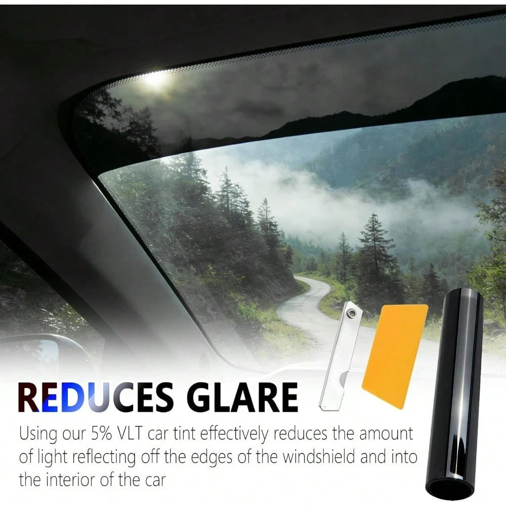 59" X 7.87" 5% VLT Automotive Window Tint Film Roll, Dark Windshield Sun Strip For Glare Reduction, Professional Car Tinting Kit With Squeegee & Cutter Tool