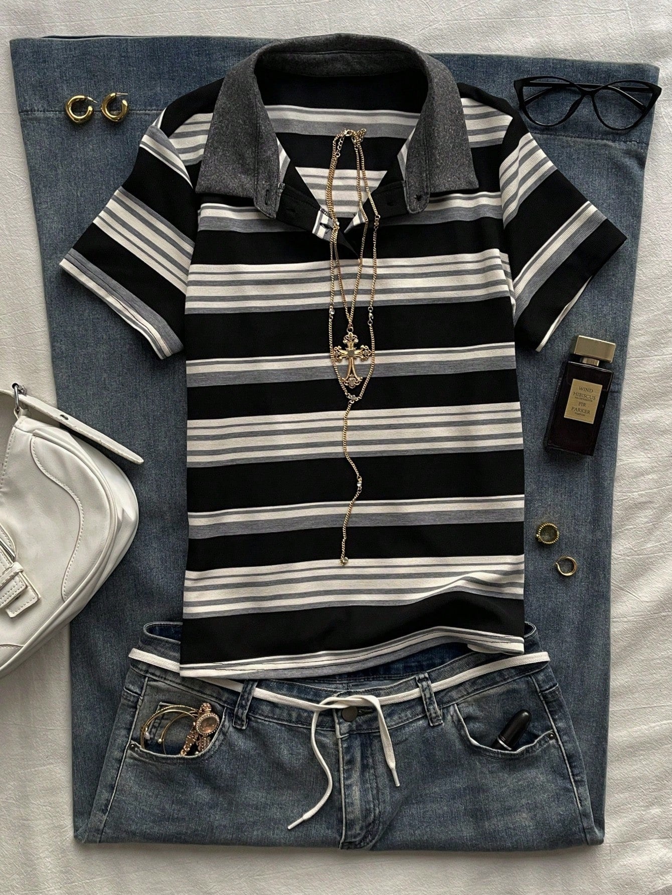 Attitoon Women's Casual Striped Polo Collar Short Sleeve T-Shirt, Summer