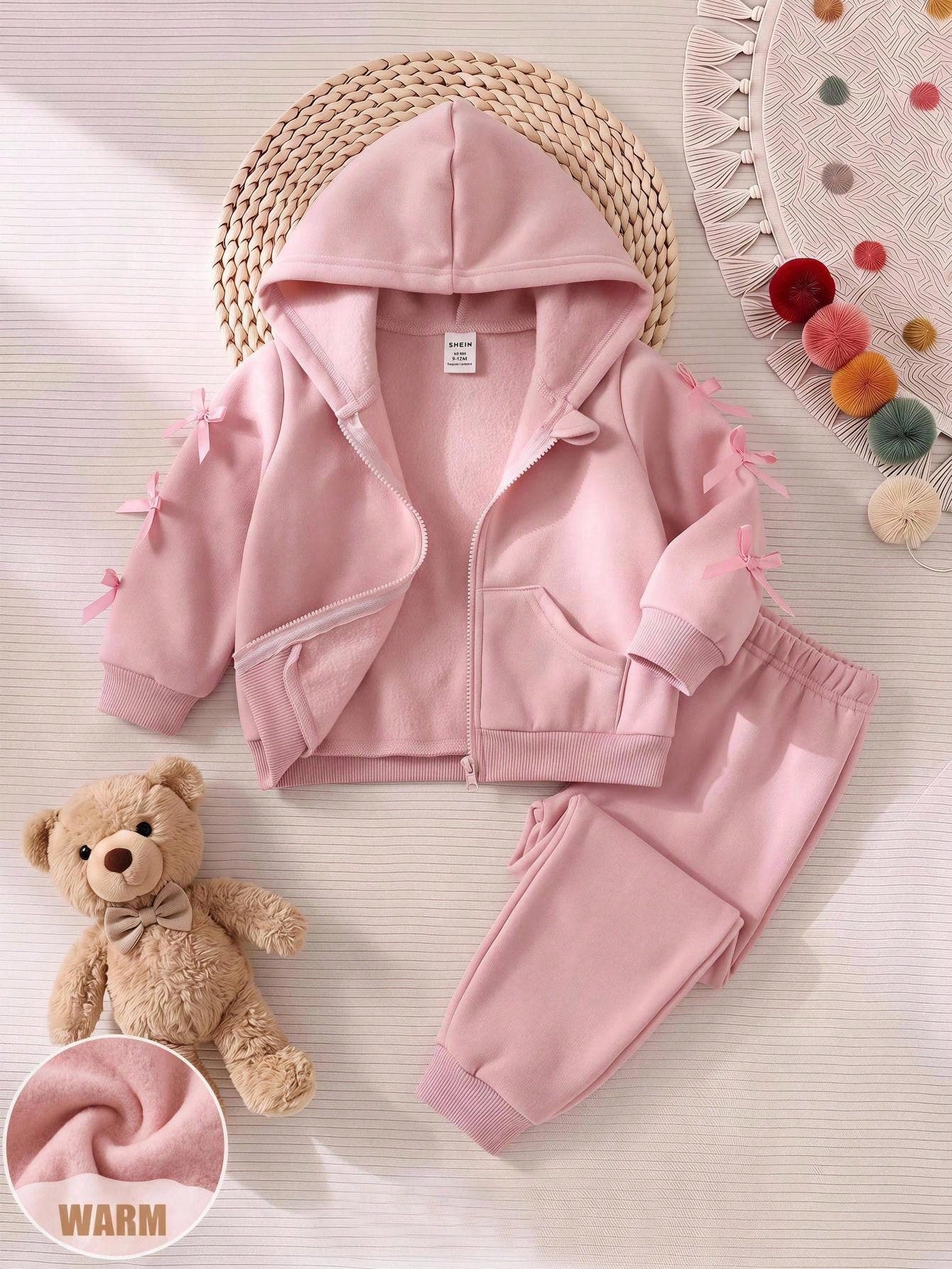 Baby Girl Pink Knitted Hooded Zip-Up Sweatshirt, Sweet Spring/Autumn Loose Casual Jacket