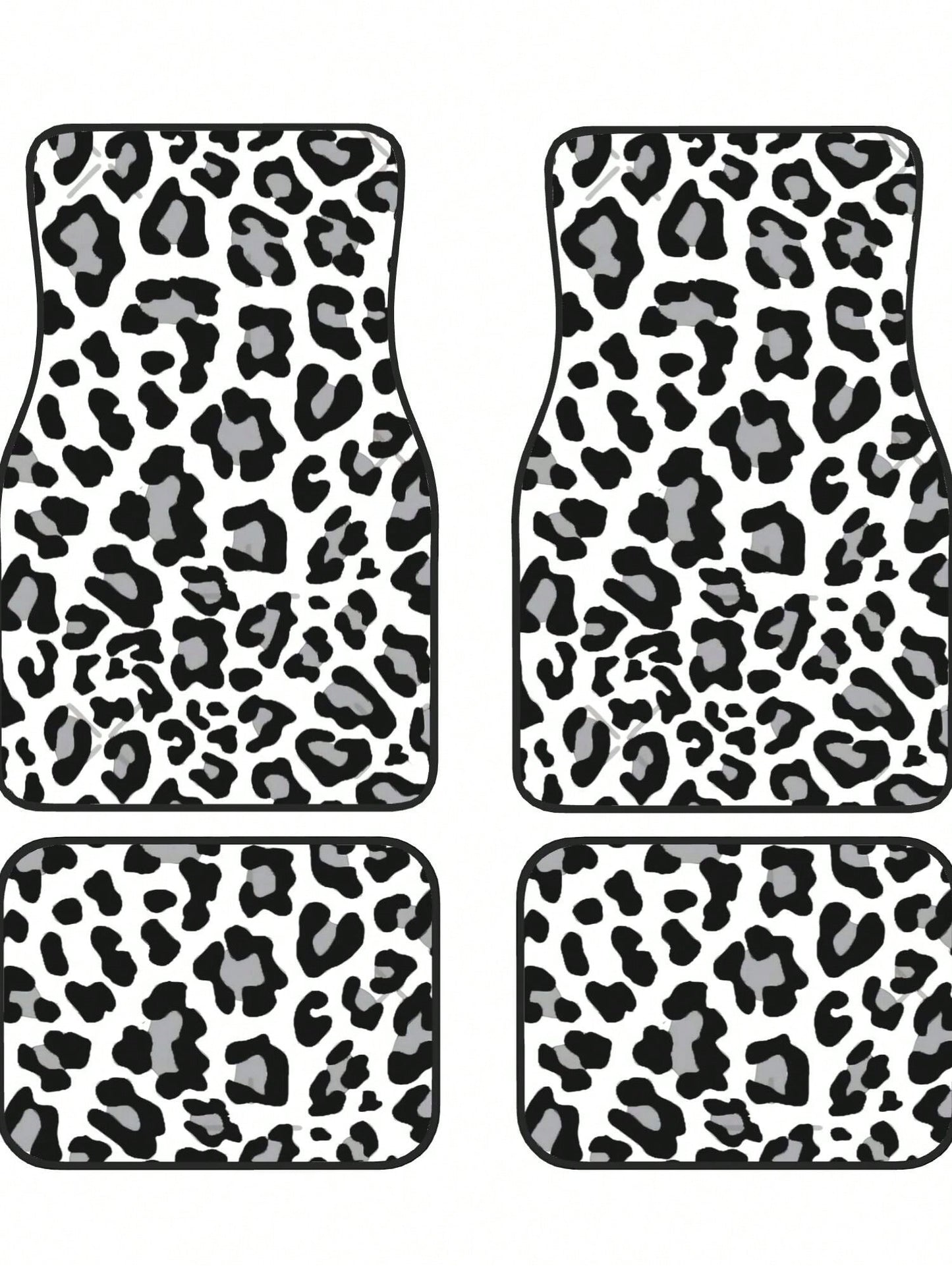 Black, White And Grey Leopard Print 4-Piece Custom Printed All-Weather Floor Mats- Universal Fit For Suv, Truck, Van| Easy Clean