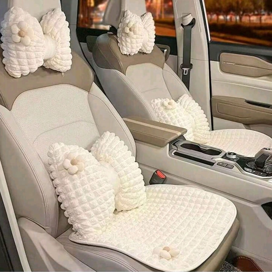 Car Headrest Lumbar Support Creative Cute Flower Car Seat Neck Pillow Lumbar Pillow Car Supplies Car Cushion Four Seasons Universal Women's Headrest Lumbar Support Set