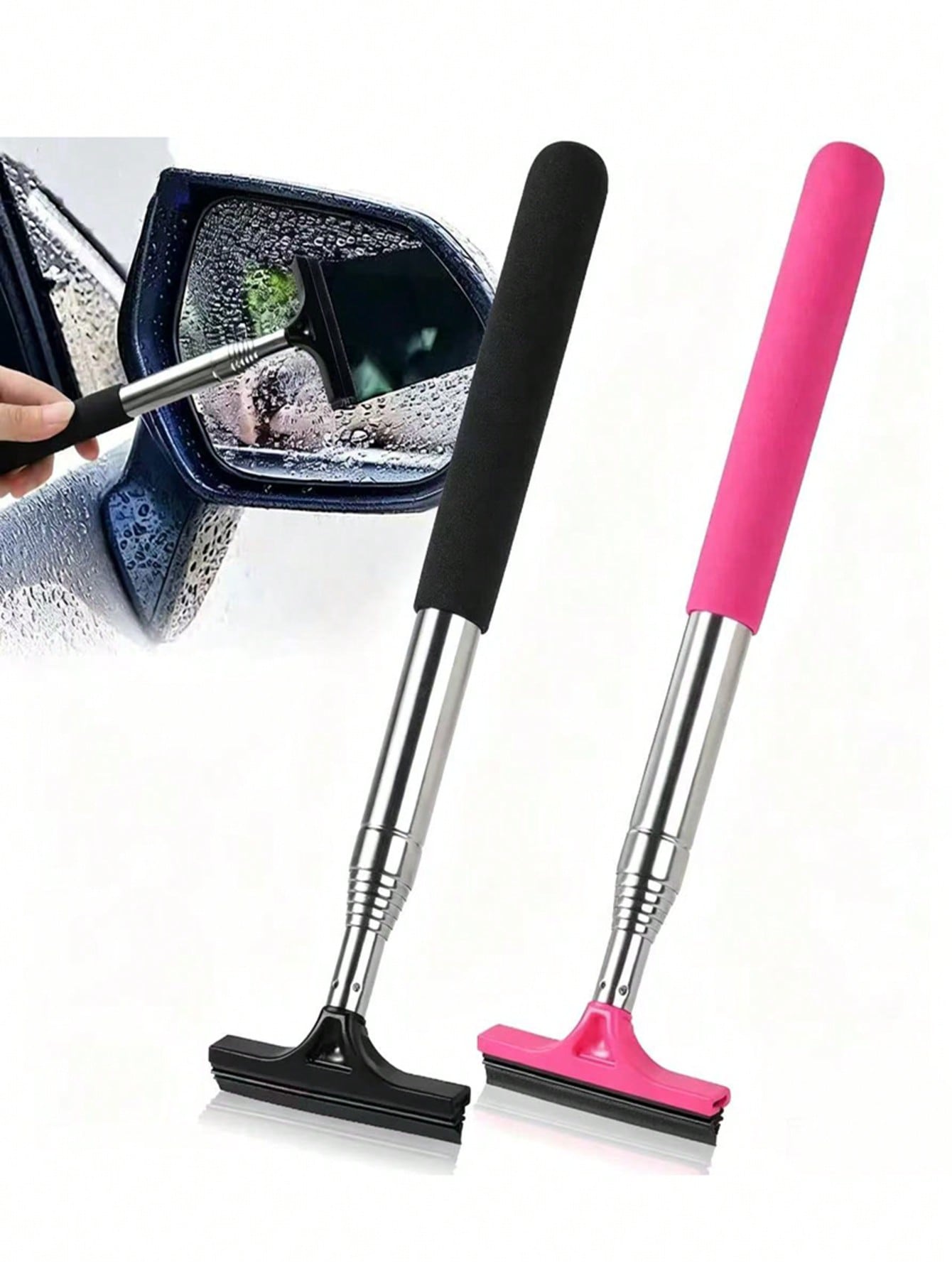 Car Side Mirror Squeegee, Retractable Windshield And Rearview Mirror Wiper, Telescopic Long Handle Water Stain Cleaner, Portable Interior And Exterior Car Cleaning Tool, Rain And Fog Weather Car Acces