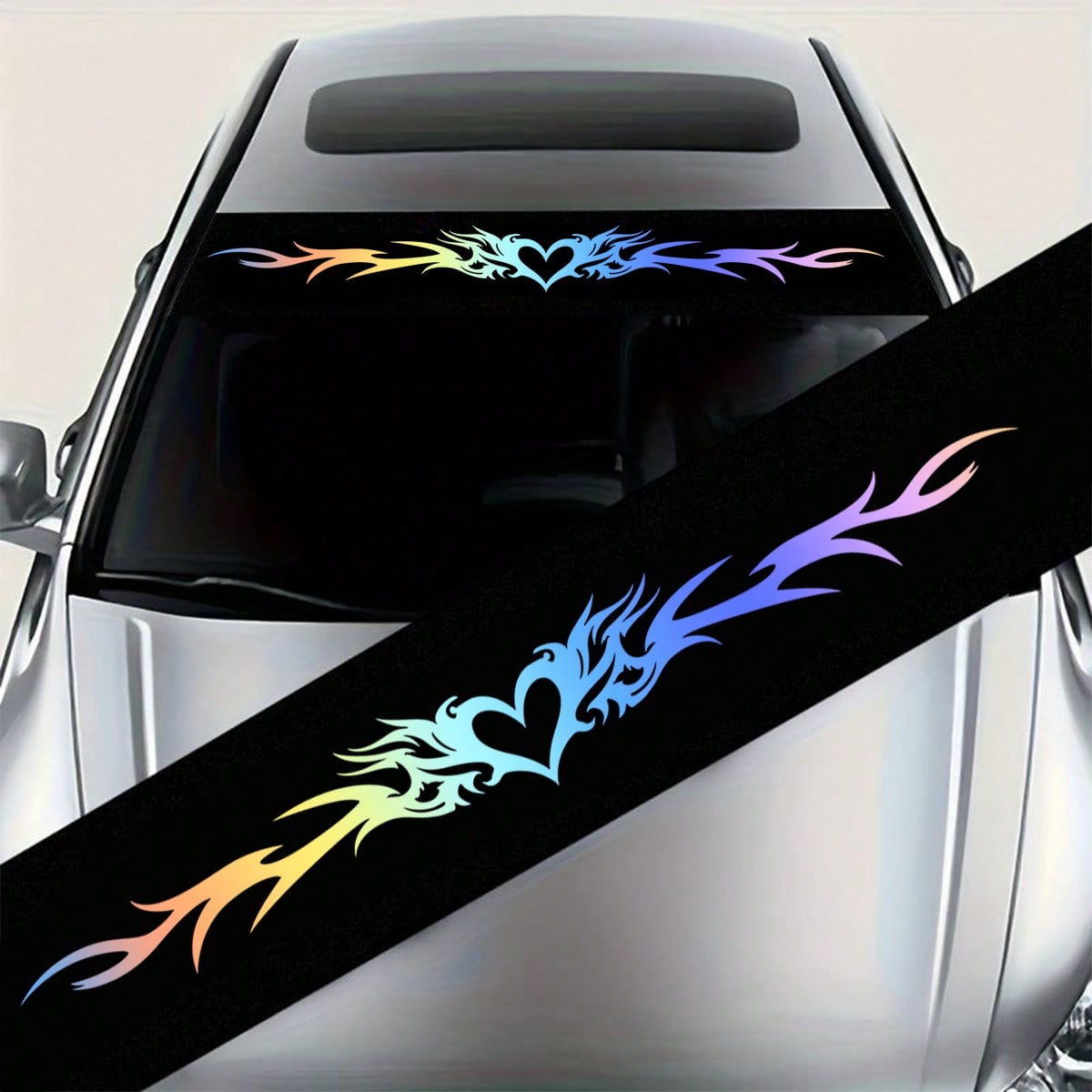 Colorful Heart-Shaped Flame Pattern Car Windshield Sticker, Perfect For Enhancing Your Car's Appearance, Waterproof And Scratch-Resistant, Suitable For All Car Models, High-Quality Durable Material, L