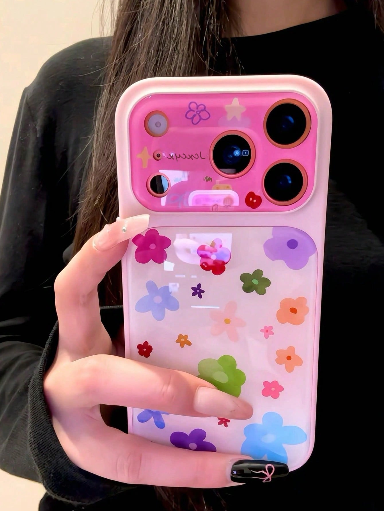 Cute Colorful Dopamine Flower Star Bow Phone Case, Instantly Transform Into 17 Series, Compatible With IPhone 17 Pro Max, 16, 15, 14 Pro Max, Artistic Large Window Shock-Proof Protective Cover