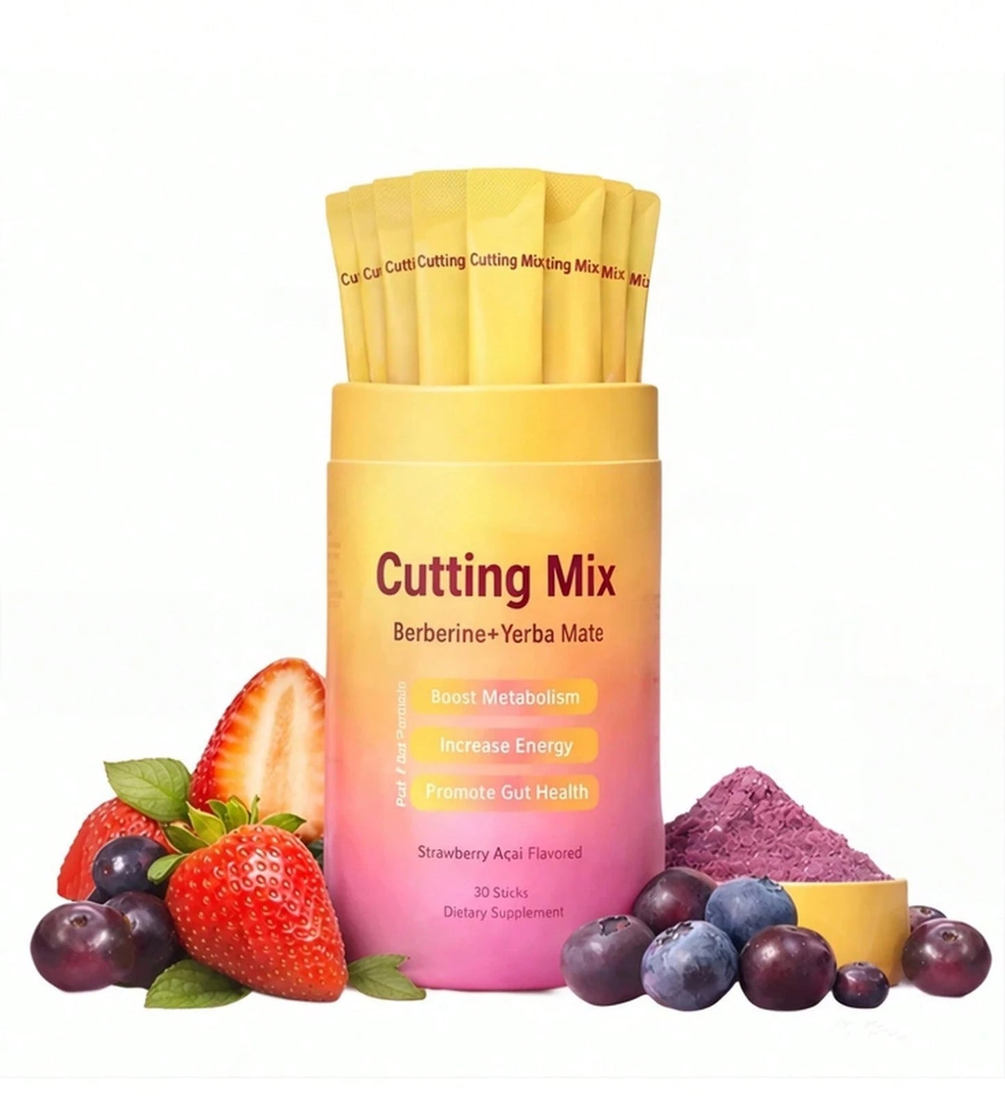 Cutting Drink Mix- Berberine+Yerb<Wbr>A Mate, Boost Metabolism Gut Health Supplement 30Tablets