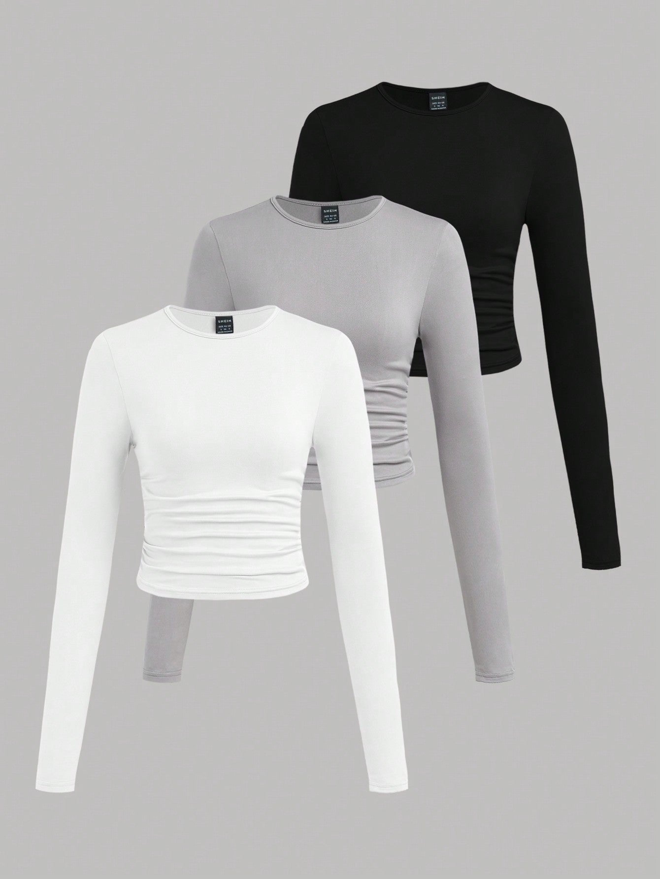 EZwear 3 Set Multi-Pack Women Versatile Casual Simple Long Sleeve T-Shirt Valentine's Day Autumn And Winter Summer Outfits Beach Everyday White Grey Black