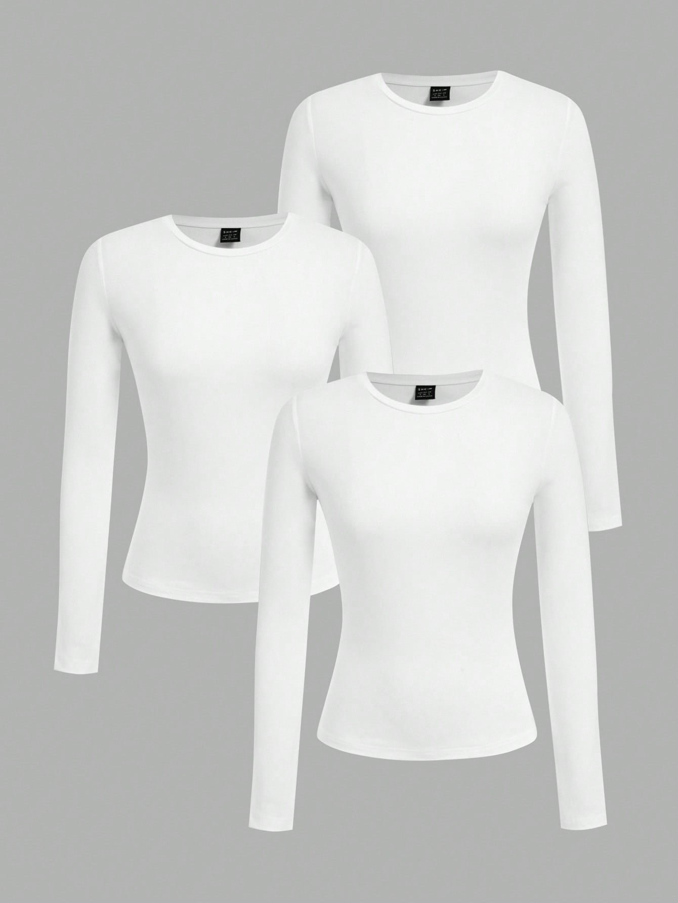 EZwear 3pcs Women Crew Neck Casual Fitted Long Sleeve T-Shirt Set, Suitable For Autumn/Winter,White Shirt