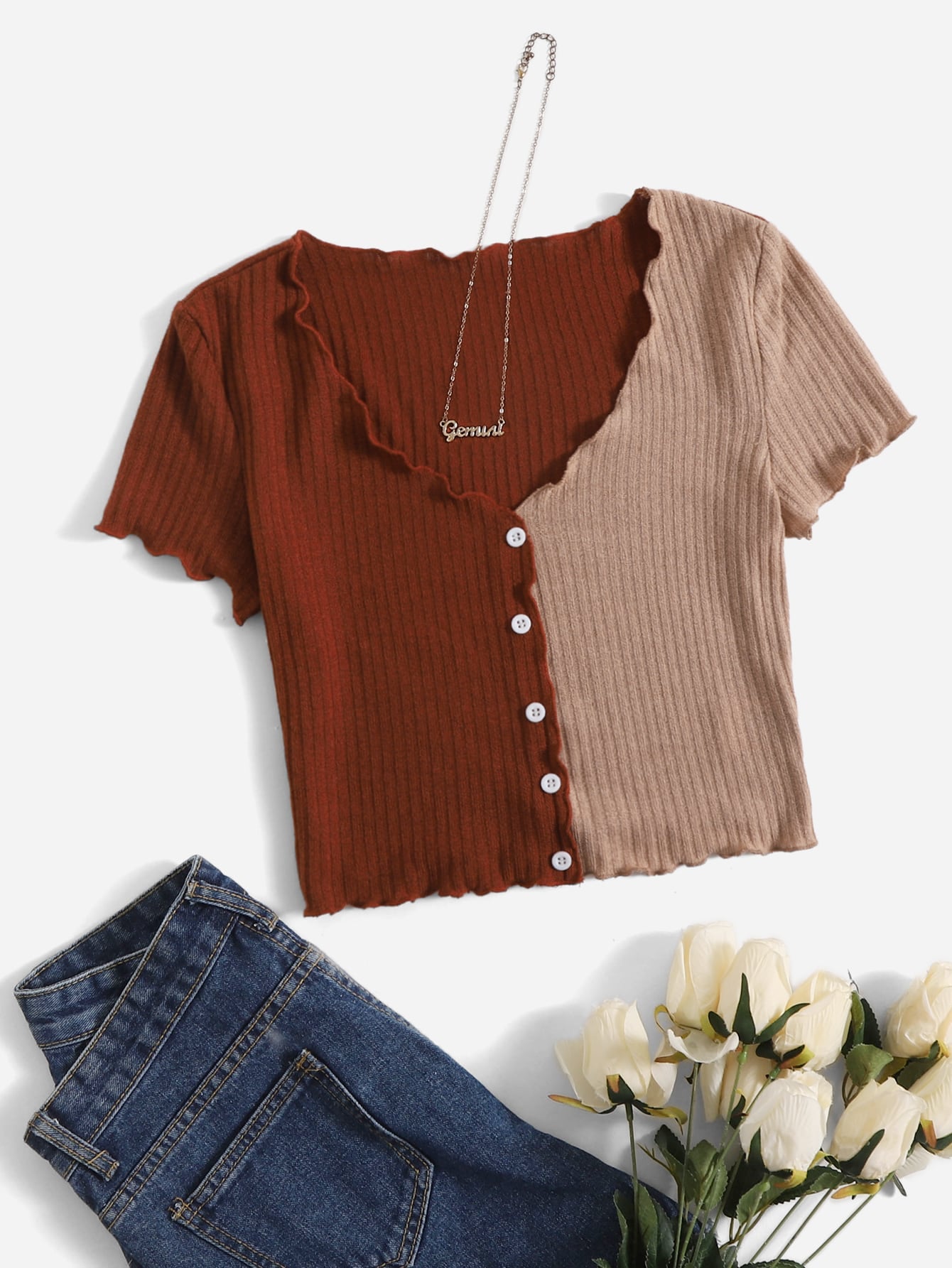 EZwear Two Tone Lettuce Trim Tee