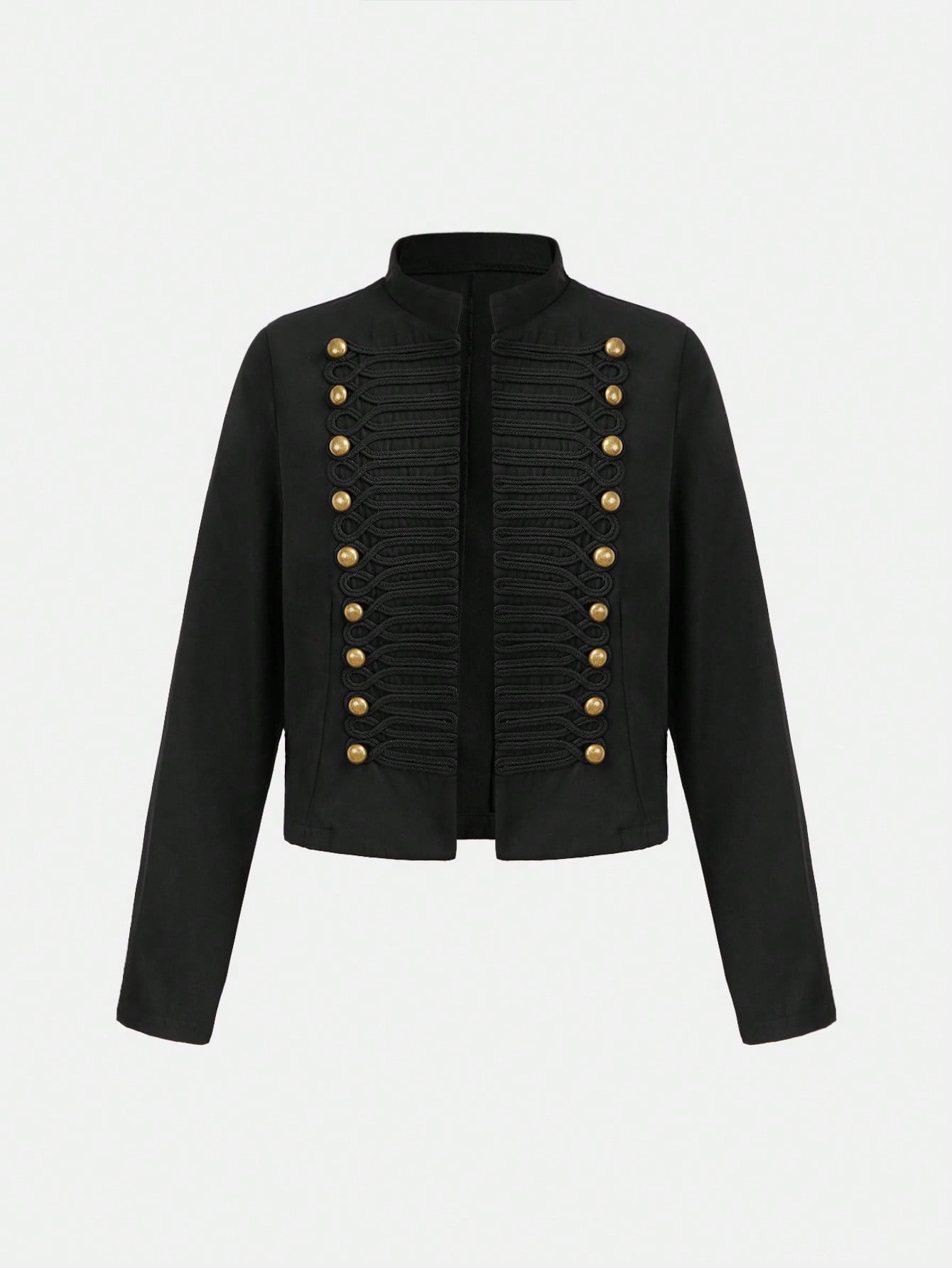 Girlism Tween Girl Tween Girls Jackets Autumn/Winter New Black Elegant Fashion Frog Button Metal Stand Collar Short Jacket Party Coat