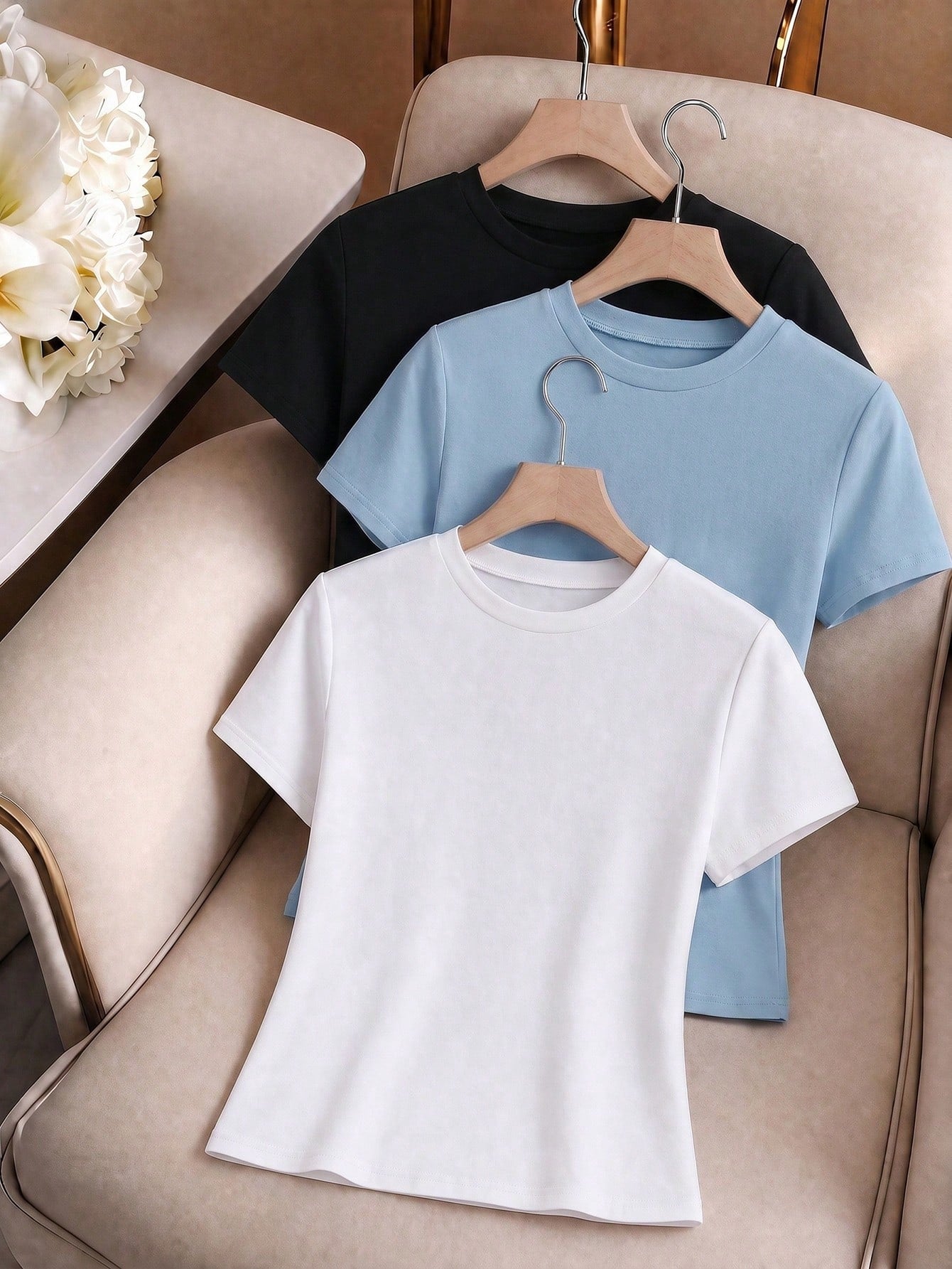 GlowEve 3pcs Women Casual Versatile Short Sleeve Fitted T-Shirts, Summer