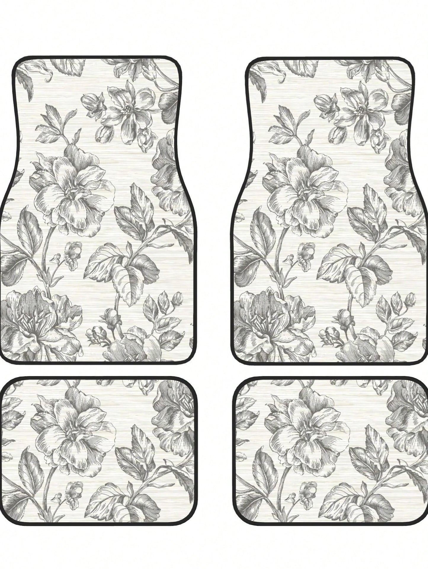 Gray Flower Girl Charcoal 4-Piece Custom Printed All-Weather Floor Mats- Universal Fit For Suv, Truck, Van| Easy Clean