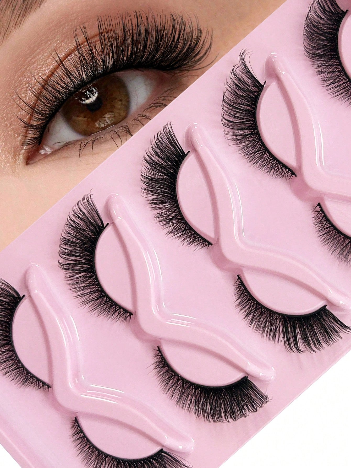 Hinarin 5 Pairs Cat Eye False Eyelashes, 3D Effect, Short Length, Natural Look, Slender D-Curl Faux Mink Eyelashes, Elongated Eye Tail, Dense Fox Eye False Eyelashes, Strip False Eyelashes, Eyelashes