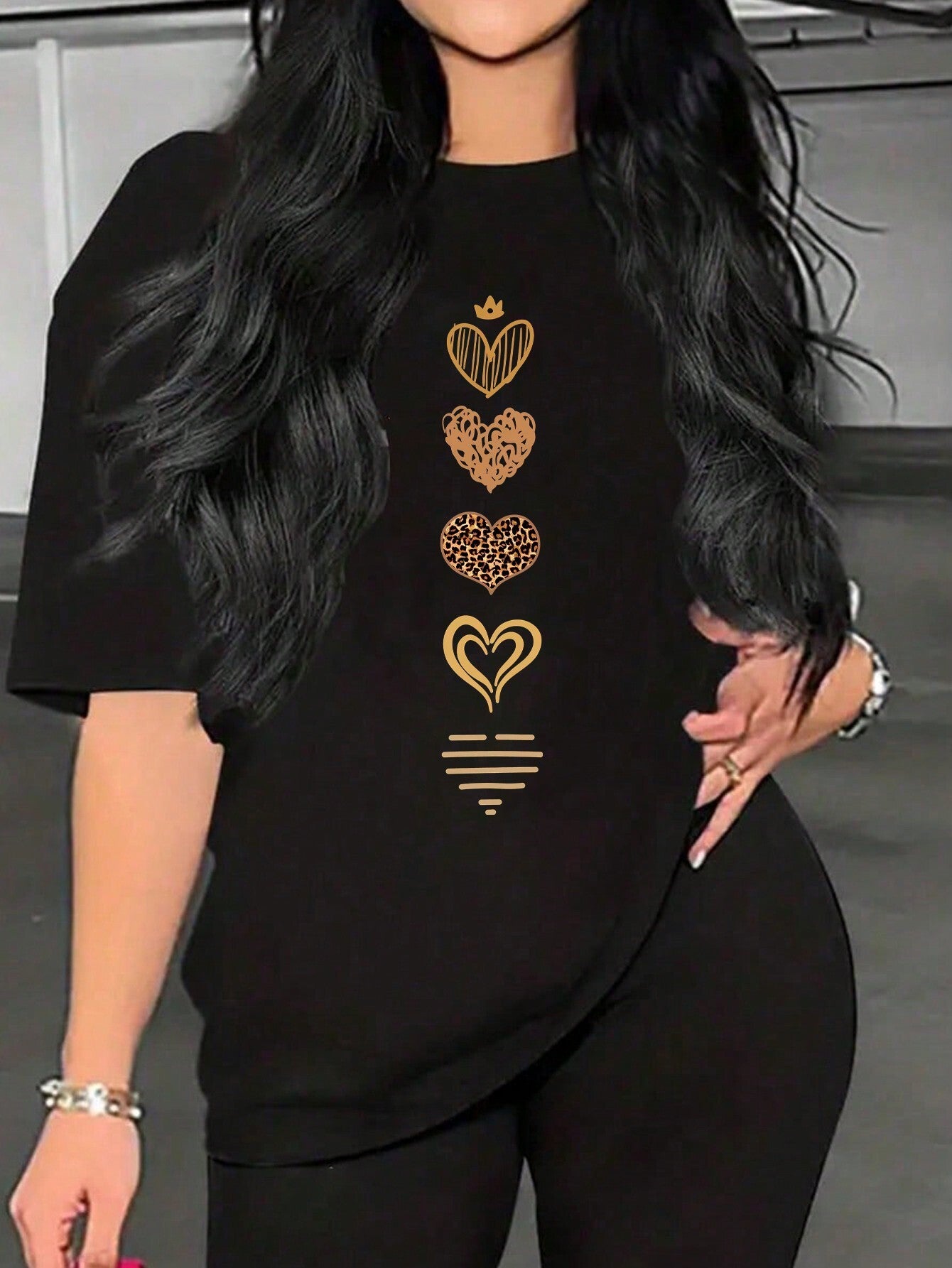 INAWLY Women's Heart Print Short Sleeve T-Shirt Graphic Tees Women Tops