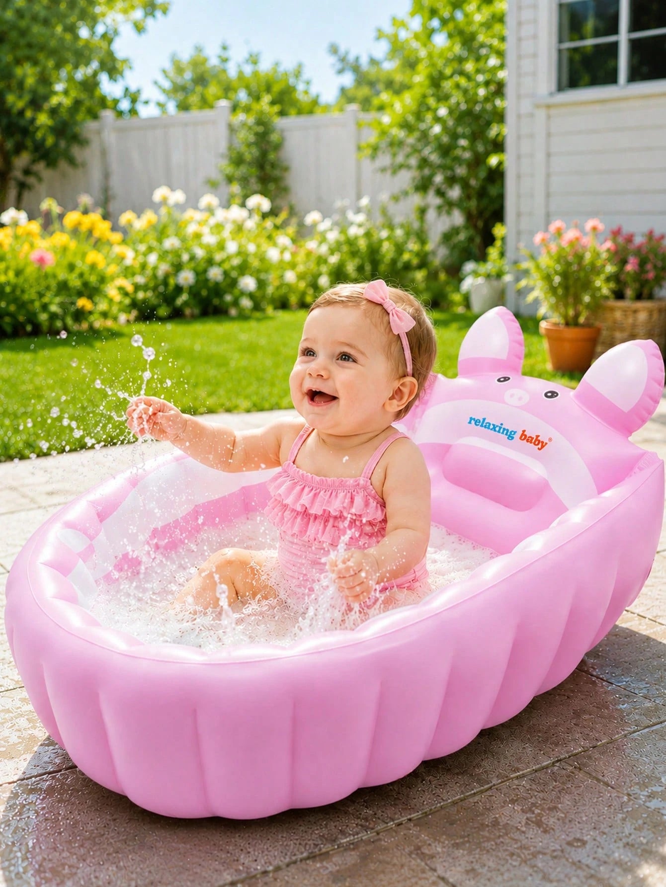 Inflatable Baby Bath Tub, Portable Foldable Infant Toddler Shower Basin With Air Pump, Cute Cartoon Pig Non-Slip Blow Up Travel Bathing Tub.