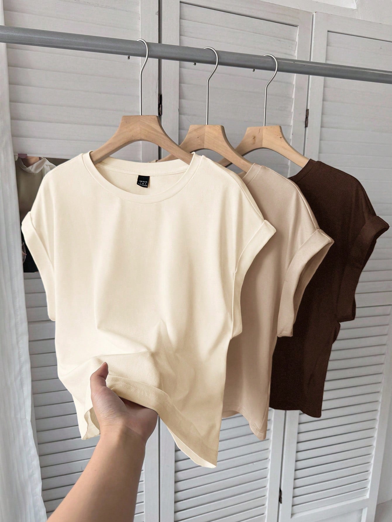 LUNE 3pcs/Set Women's Casual Solid Color Basic Short Sleeve T-Shirt Cute Top Streetwear Crop Tops,Summer Everyday Beige Festival Butter Yellow Plain Tops
