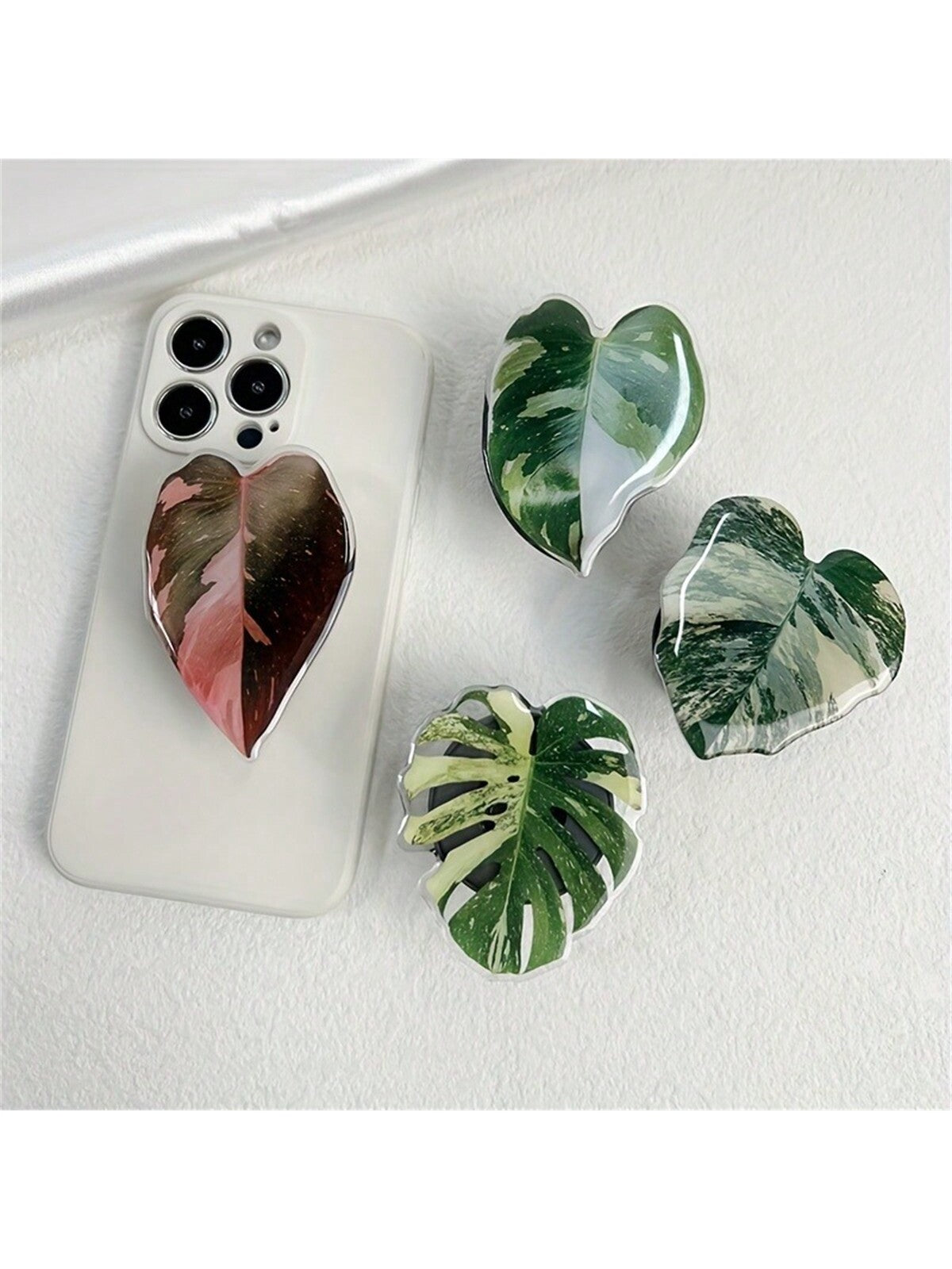 Minimalist Leaf-Shaped Foldable Phone Stand- Faux Plant Design, Acrylic Material, Suitable For Desktops And Smartphones (, Android), Birthday, Family And Friend Gifts, Sliding Phone Holder, Phone Acc