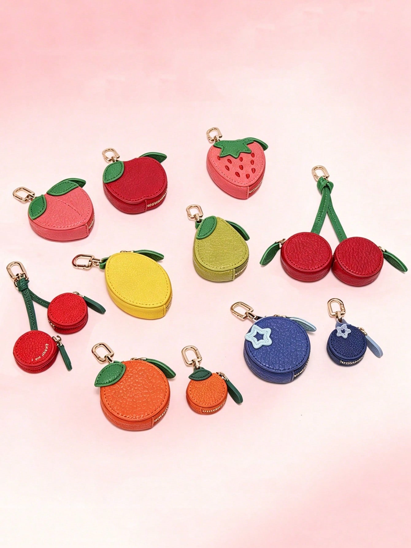 MIYIN Cherry Pattern Wallet Keychain Fruit Charm 2025 New Money Pouch Compatible With Airtag & Wallet Cute Keychain Mini Pouch Wallet With Two Zipper Pockets Gift For Girl Women For Women Wallet Mini
