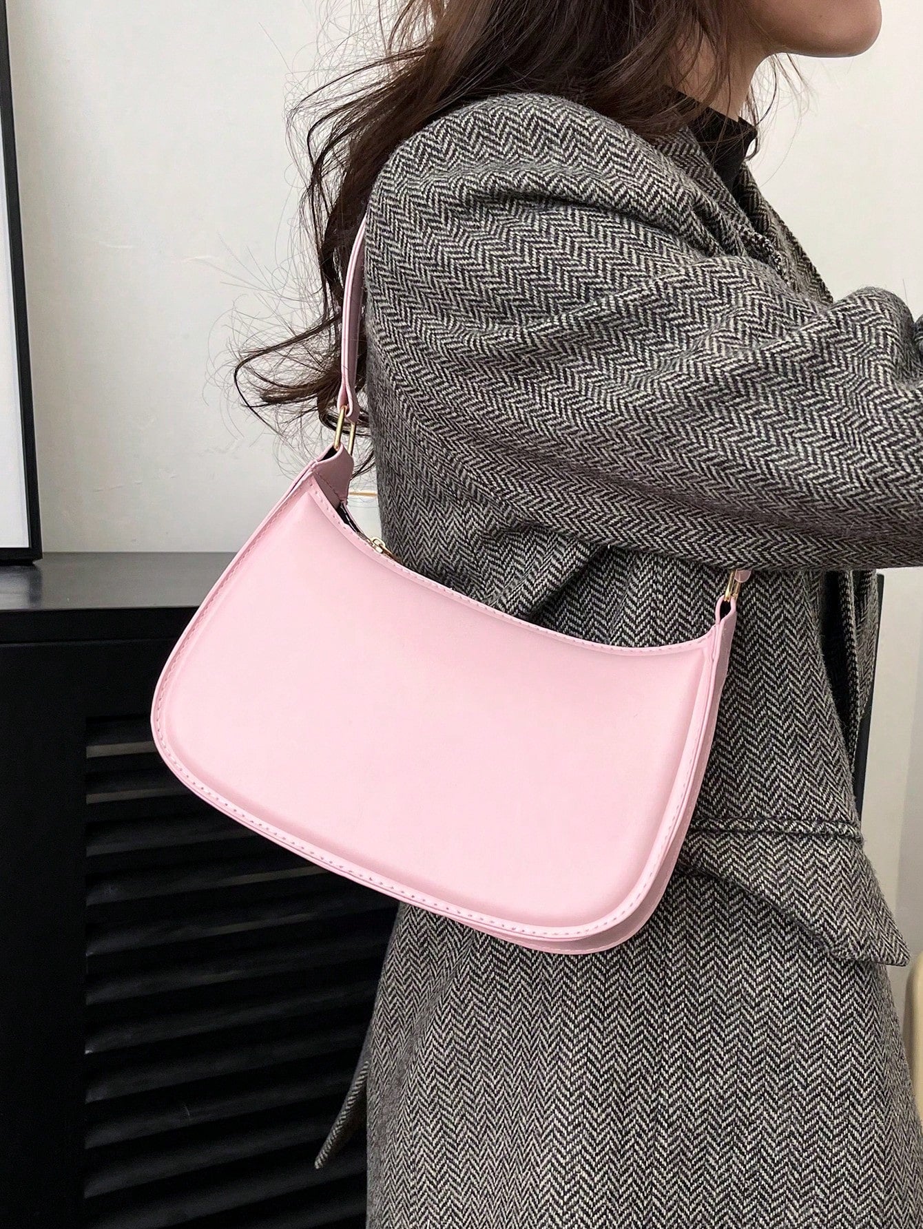 New 2025 Spring/Summer Fashion Simple Solid Pink Shoulder Bag, Casual Commuter Underarm Bag, Small Tote Handbag, Daily Carry, Suitable For Teen Girls, College Students, Young Women, Office, School, Wo