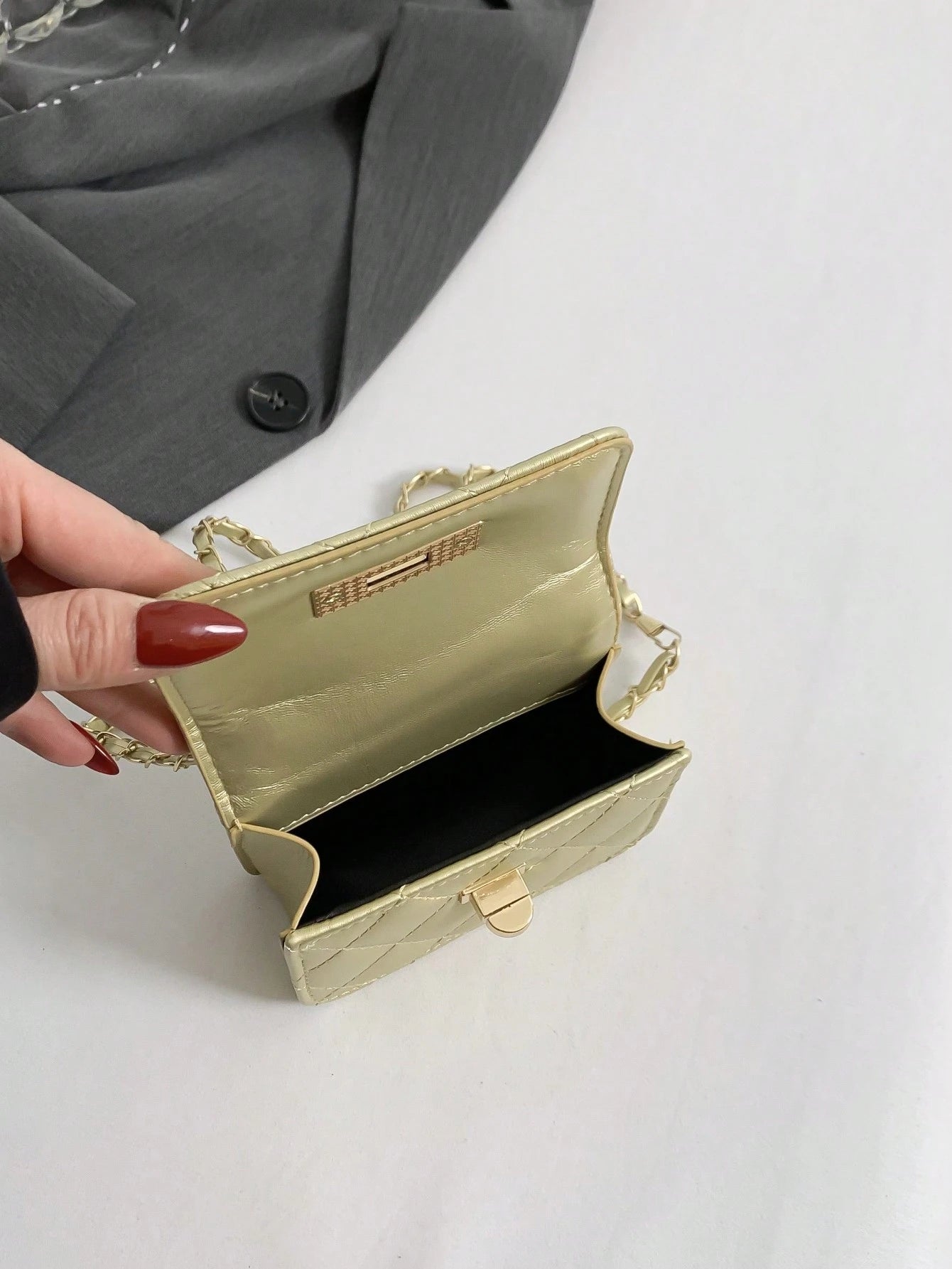 New Mini Square Bag Women Handbag Diamond Pattern Stitching Shoulder Bag Woven Chain Bag Flip Small Bag Cute Diagonal Cross-Body Bag
