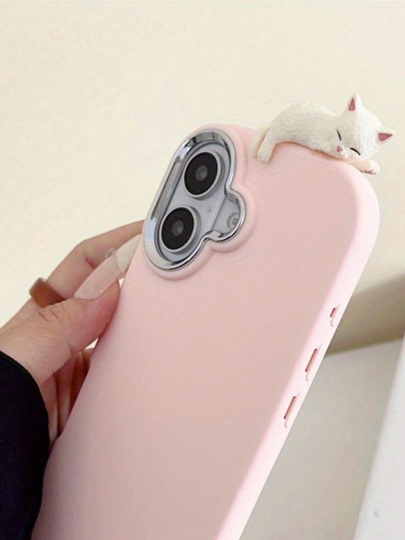 Pink & Light Blue Cute Cat Pendant Phone Case- Compatible With Apple 16/15/14/13/12, Transsion And More, Kawai Light Blue/Pink Matte Phone Case With 3D Lying Cat Decor & Silver Camera Bump Shockproof