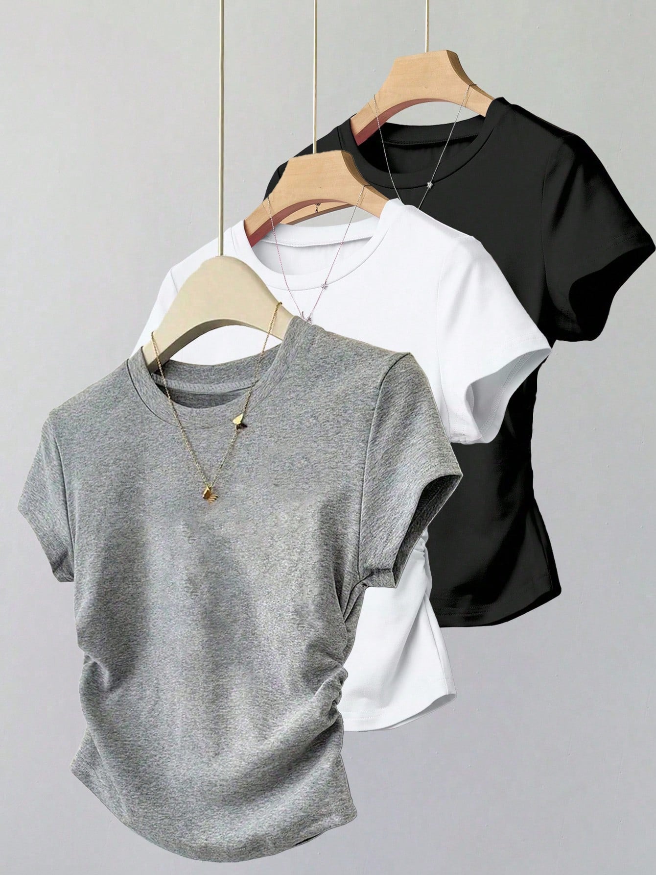 Resyla 3pcs/Set Women Versatile Casual Minimalist Summer Short Sleeve T-Shirt Set