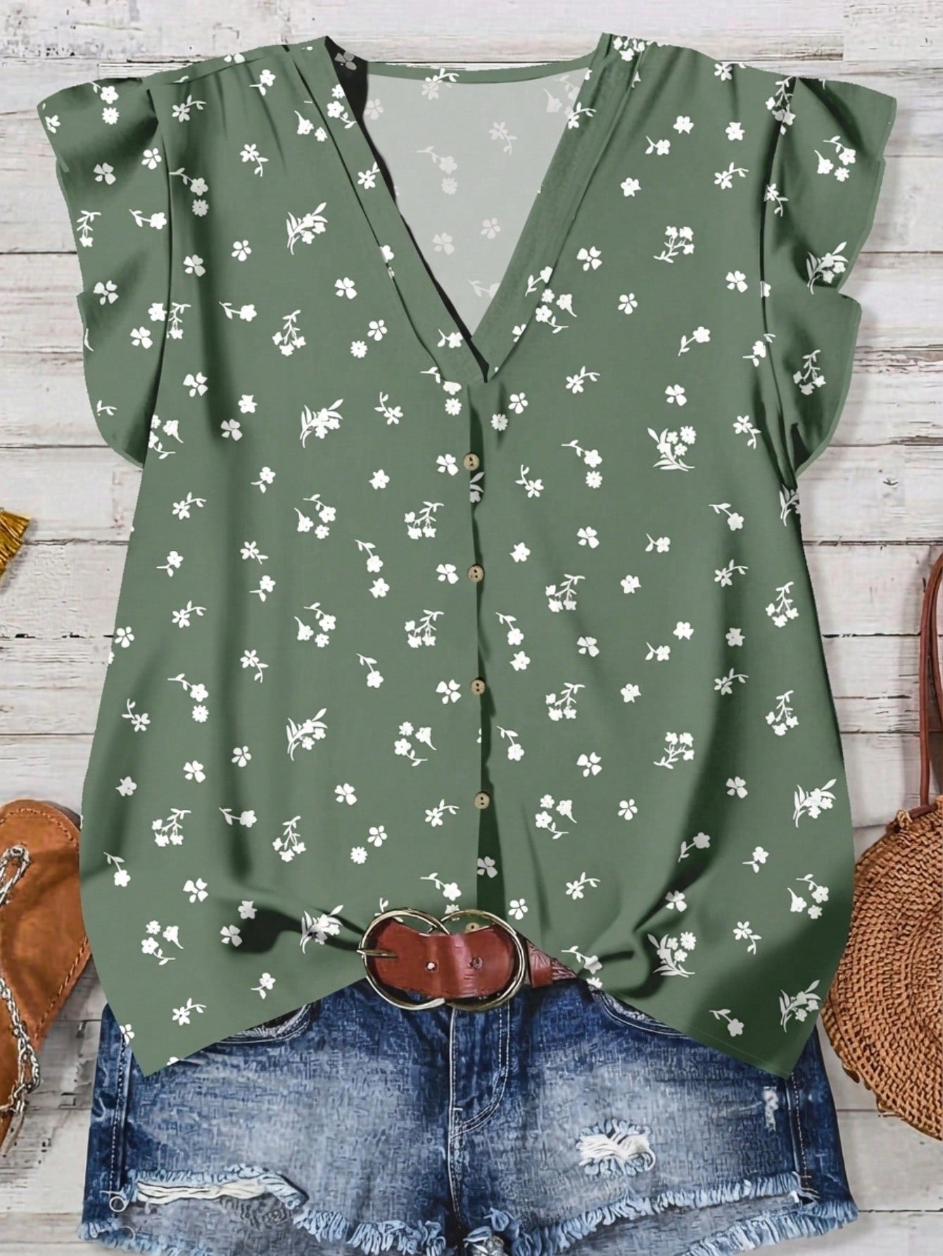 Rusticease Women's Casual Floral Pattern V-Neck Blouse, Suitable For Summer V Neck Blouses Women Fall Clothes Chic