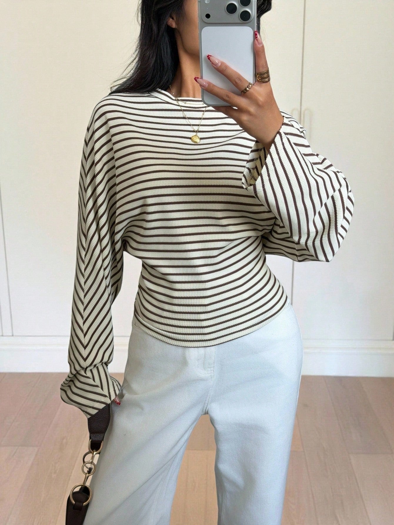 Siren Gaze Women's Long-Sleeved T-Shirt, Black And White Striped Striped Striped, Autumn, Holiday, Knit Topworld Cup Casual Brunch Office Everyday