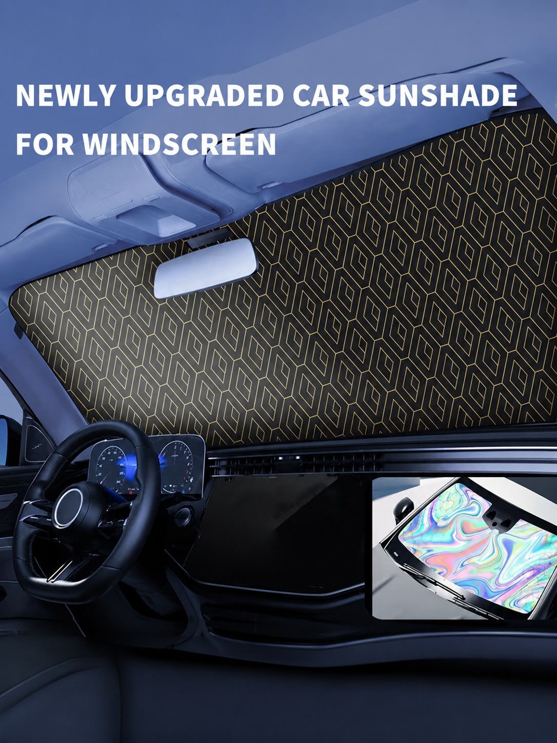 Titanium Silver Car Windshield Sun Nano Ice Crystal UV Block Full Blackout Foldable Auto Sun Visor Lower Car Interior Temperature Prevent Dashboard Fade Portable Windshield Sun Protector With Storage