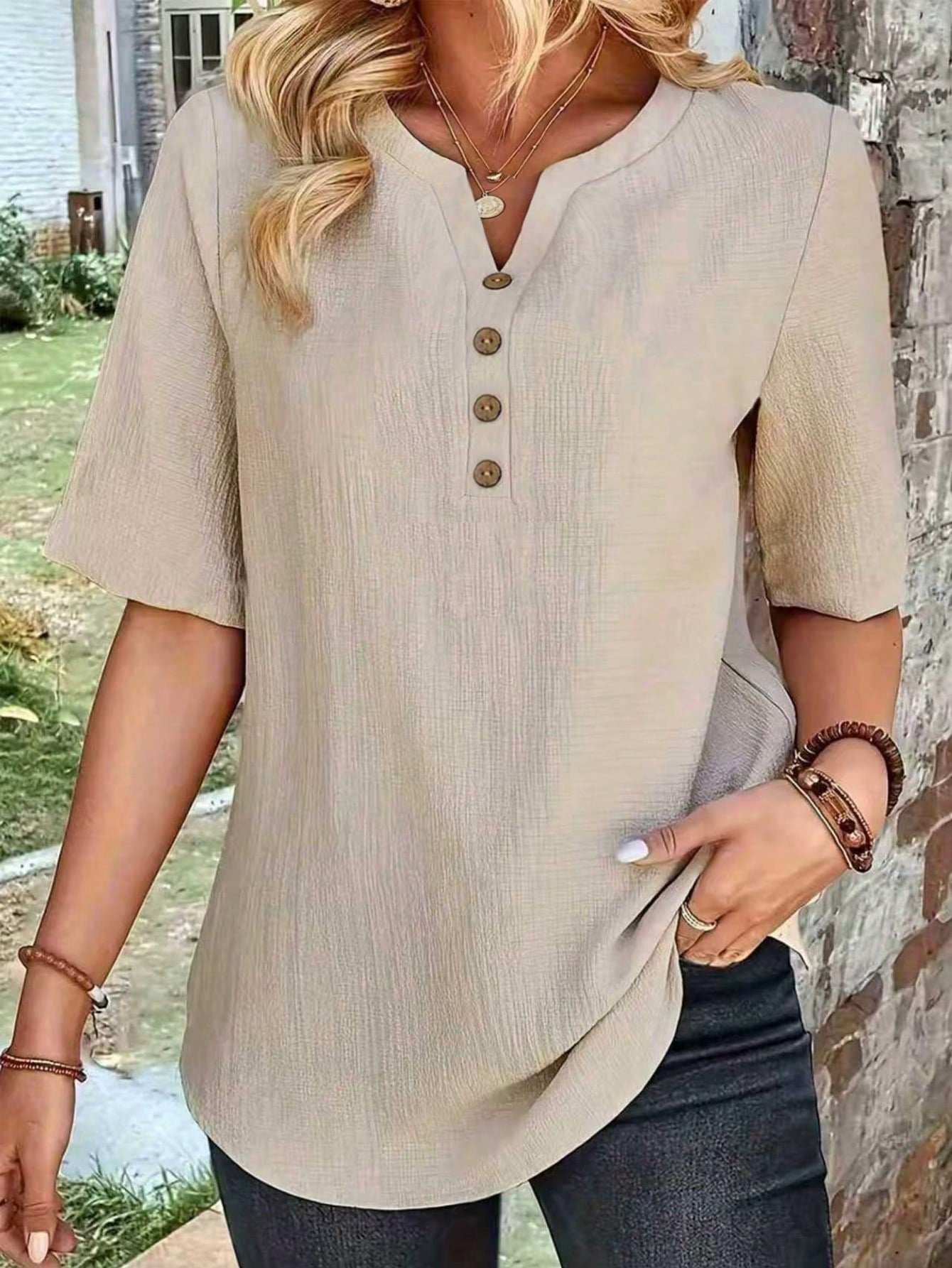 Women's Casual Button-Down Solid Color Shirt Spring