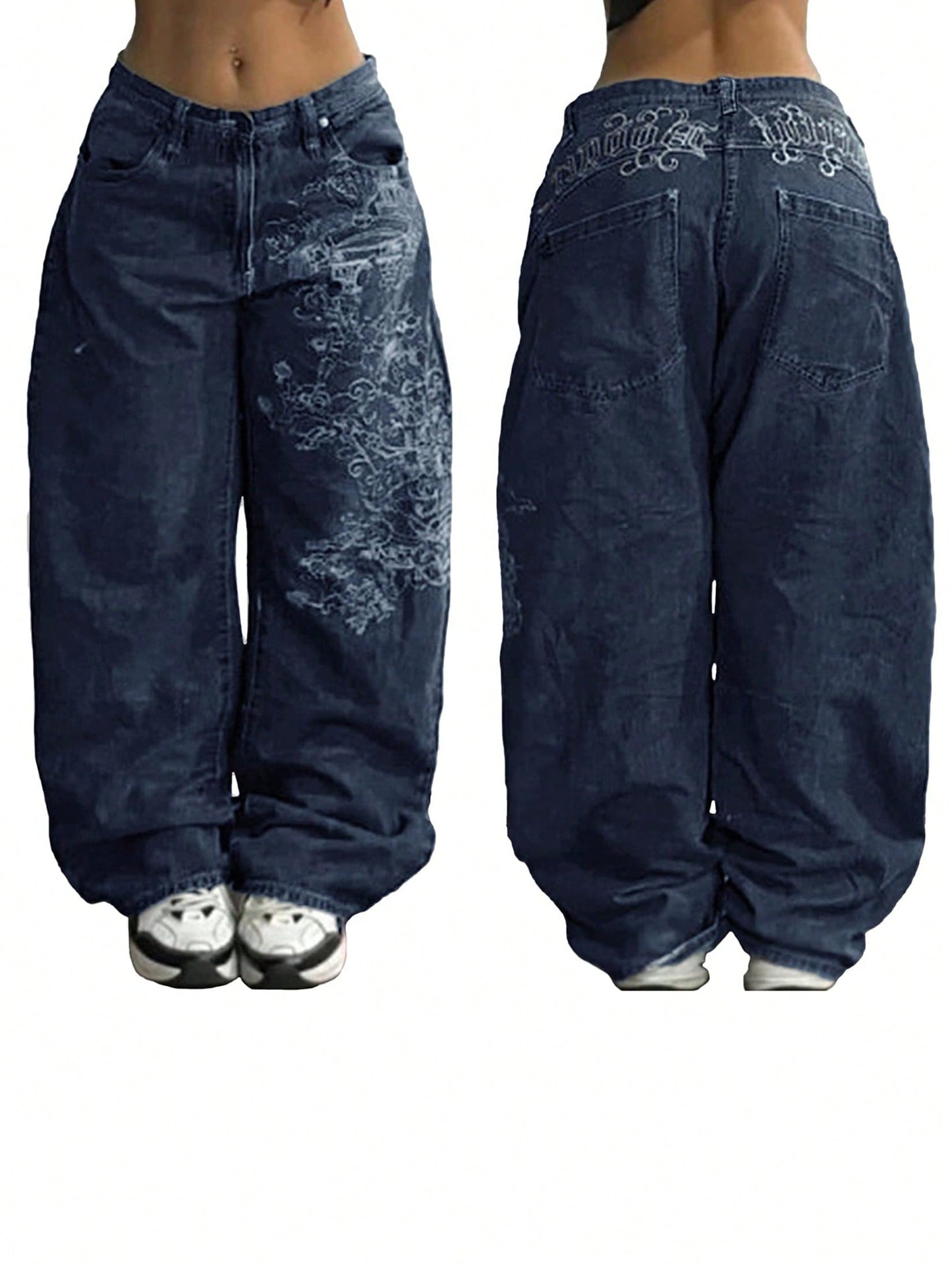 Women's Hip Hop Baggy Jeans Wide Leg Mid-Low Waist Jeans Loose Boyfriends Jeans 90s Vintage Denim Pants For Back To School