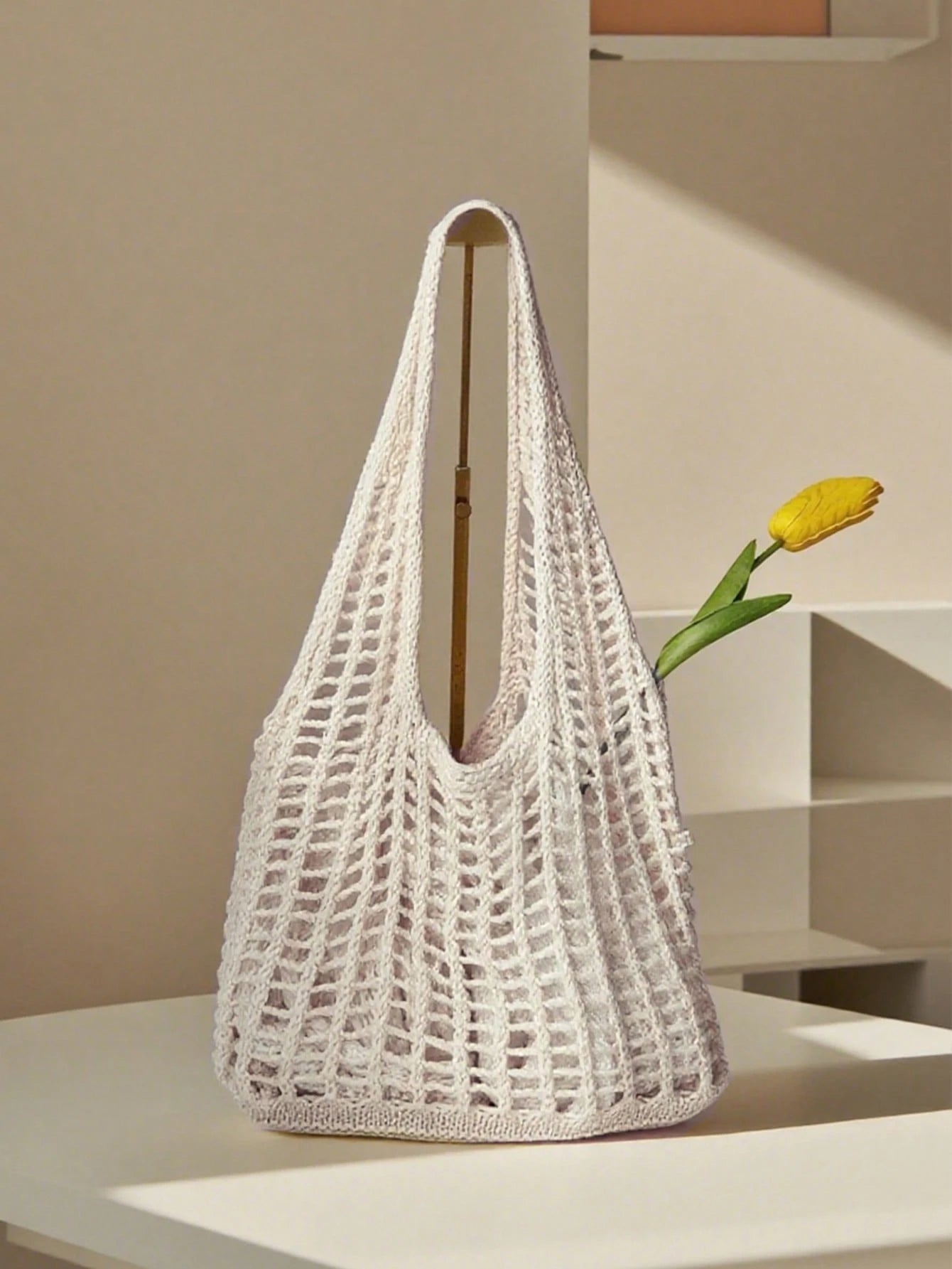 Yogodlns Women's Fashion Crochet Hollow Shoulder Underarm Bag, Summer Beach Tote Bag, Bohemian Style Handbag