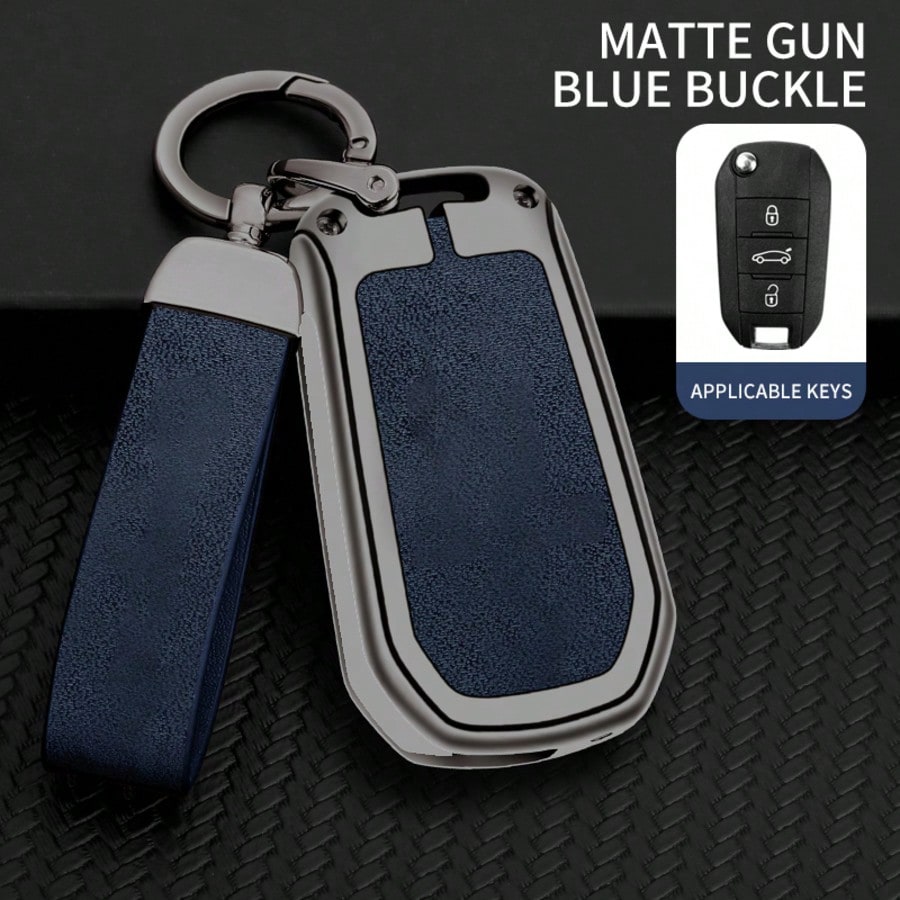 Zinc Alloy Car Key Protective Case With Ring Buckle And Lanyard, Suitable For Peugeot Models, Compatible With Peugeot 207/208/301/307/308/407/408/508/607/807/Rifter/Expert/Traveller/301, Compatible Wi