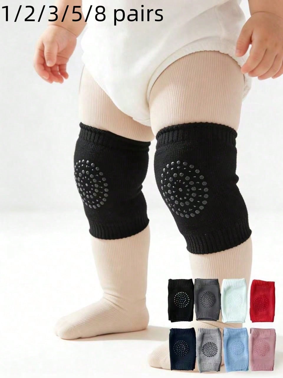 1/2/3/5/8 Pairs Baby Crawling And Walking Knee Pads, Unisex, Mixed Colors Available, Non-Slip Indoor And Outdoor Knee Protector Sleeves, Baby Supplies