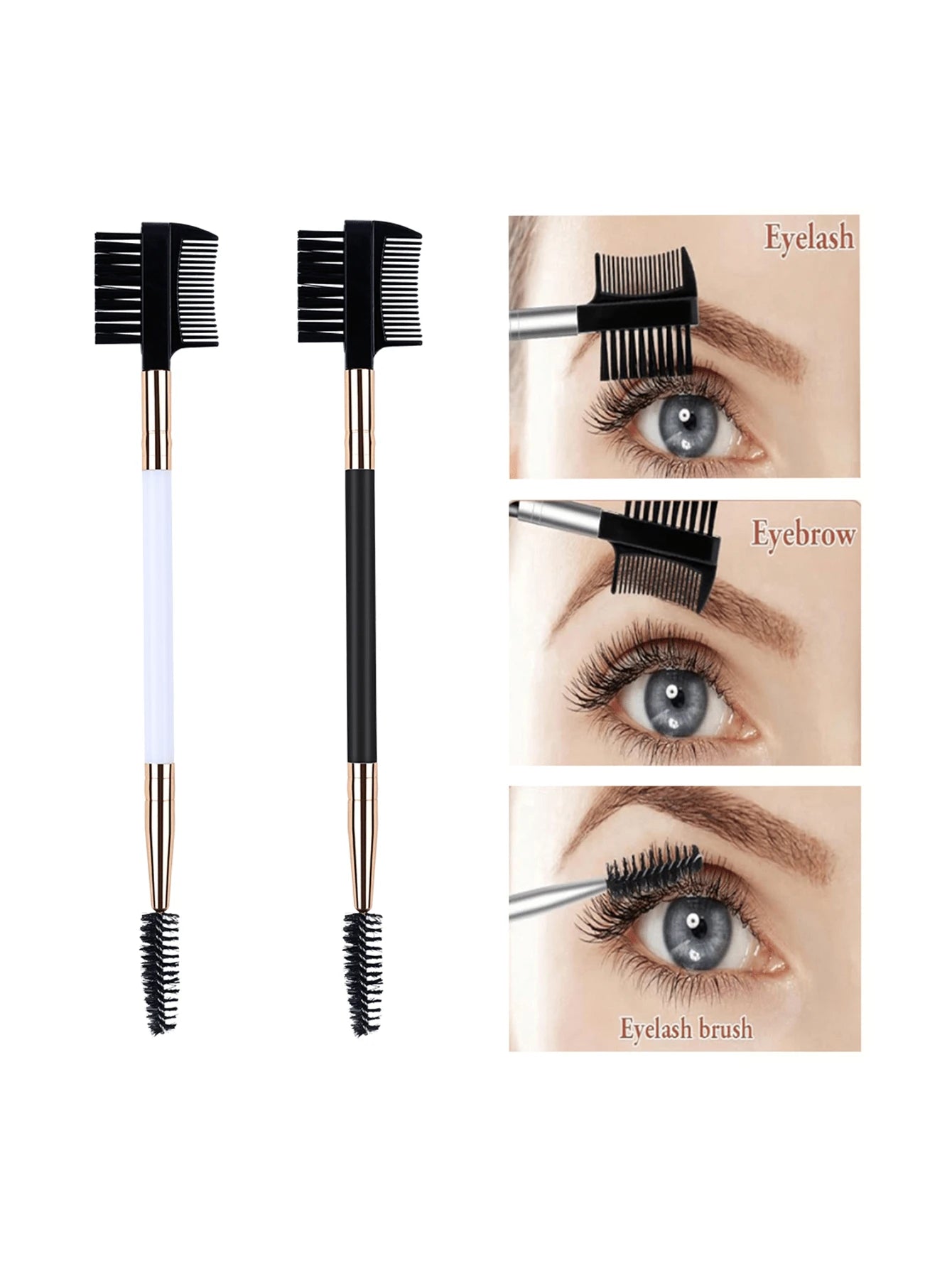 1/2/3/5PCS 3 Head Eyebrow Eyelash Shaper Eyelash Comb Double Head Brush Makeup Grooming Tool Cosmetic With 3 Different Spoolie Brushes For Separating Lashes, Eliminating Mascara Clumps, Grooming And S