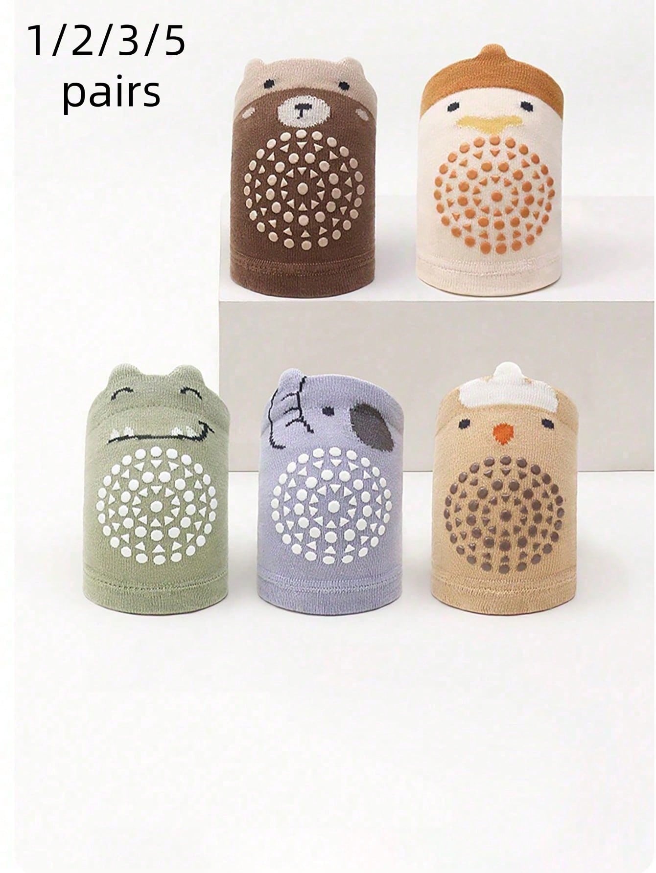 1/2/3/5pcs Baby Anti-Slip Knee Pads, Crawling Leg Protectors, Toddler Knee Covers, Dinosaur And Elephant Pattern, Suitable For Baby Walking
