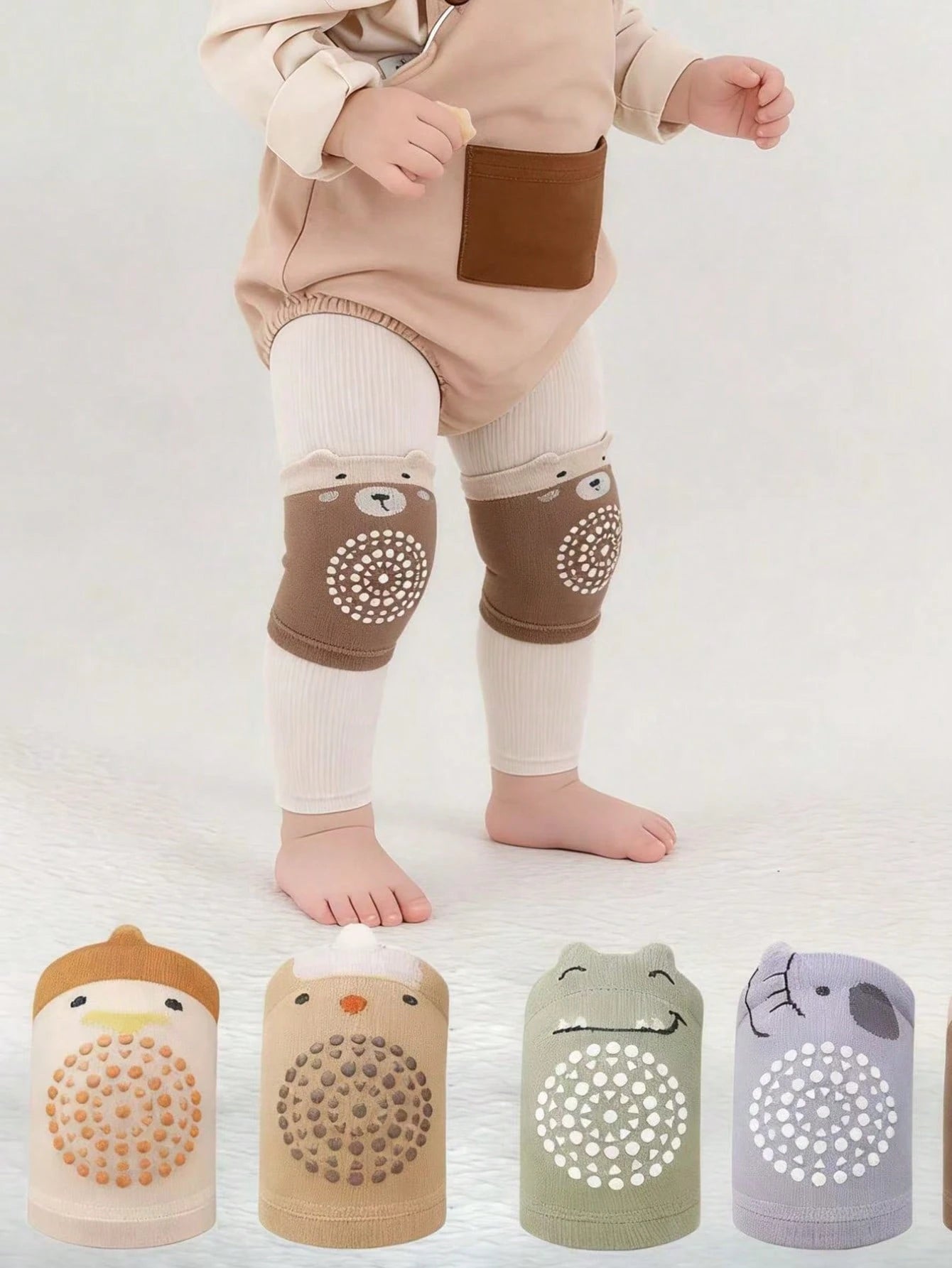 1/2/3/5pcs Baby Anti-Slip Knee Pads, Crawling Leg Protectors, Toddler Knee Covers, Dinosaur And Elephant Pattern, Suitable For Baby Walking